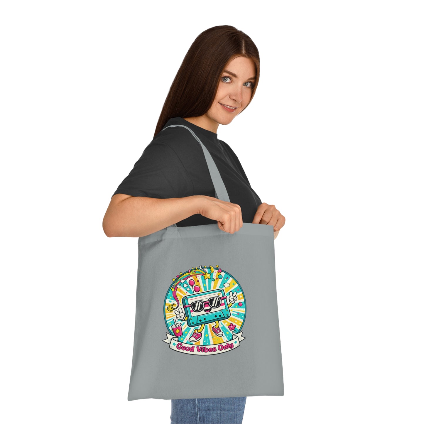 Retro Good Vibes Only Tote Bag | Colourful Cotton Shopping Bag | Reusable Retro Tote | 80s and  90s Inspired Gift