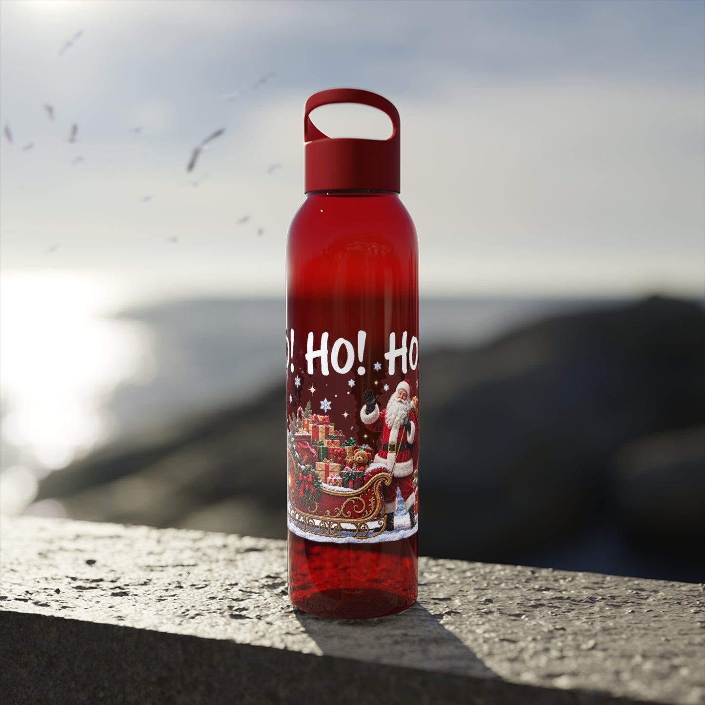 Ho Ho Ho Santa Christmas Water Bottle – Festive Sleigh Design