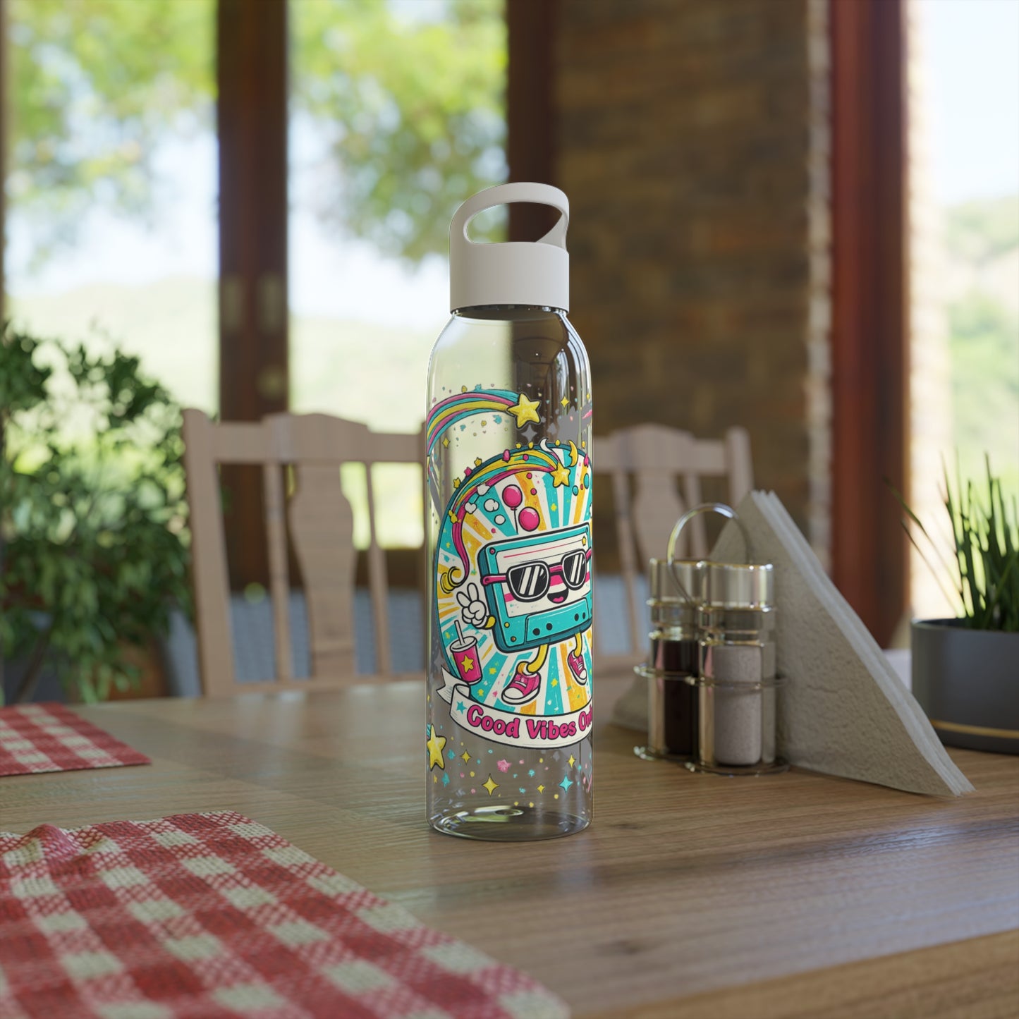 Retro Good Vibes Only Water Bottle | Colourful Reusable Drinks Bottle | Retro Cassette Bottle | 80s & 90s Inspired Hydration