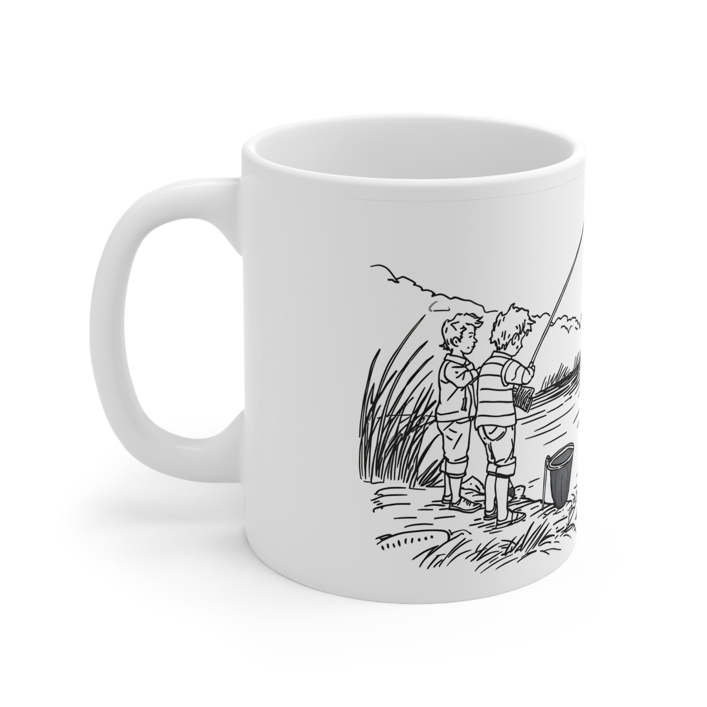 Tasse en céramique « Amis Pêcheurs » 325 ml, illustrée en noir et blanc
