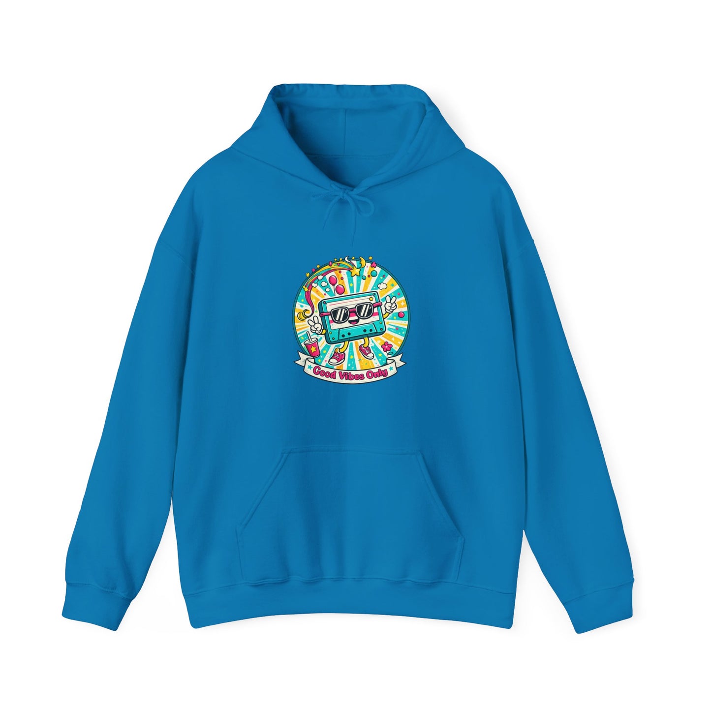 Retro Good Vibes Only Hoodie  Colourful Retro Cassette Hoodie  80s and 90s Inspired Unisex Hooded Sweatshirt