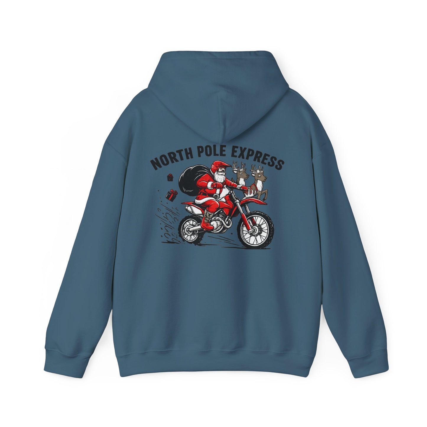 North Pole Express Motocross Christmas Hoodie   Santa Dirt Bike