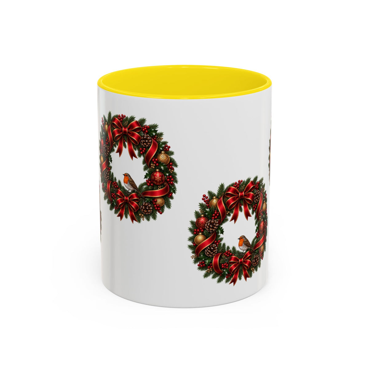 Christmas Wreath & Robin Accent Mug – Festive Christmas Mug