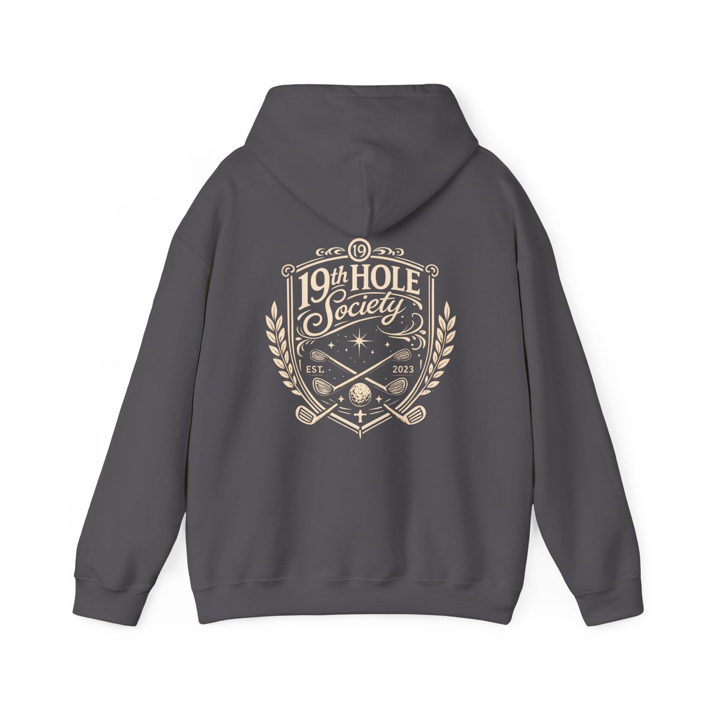 19th Hole Society Golf Hoodie | Vintage Crest Golf Club Hoodie | Premium Front & Back Design