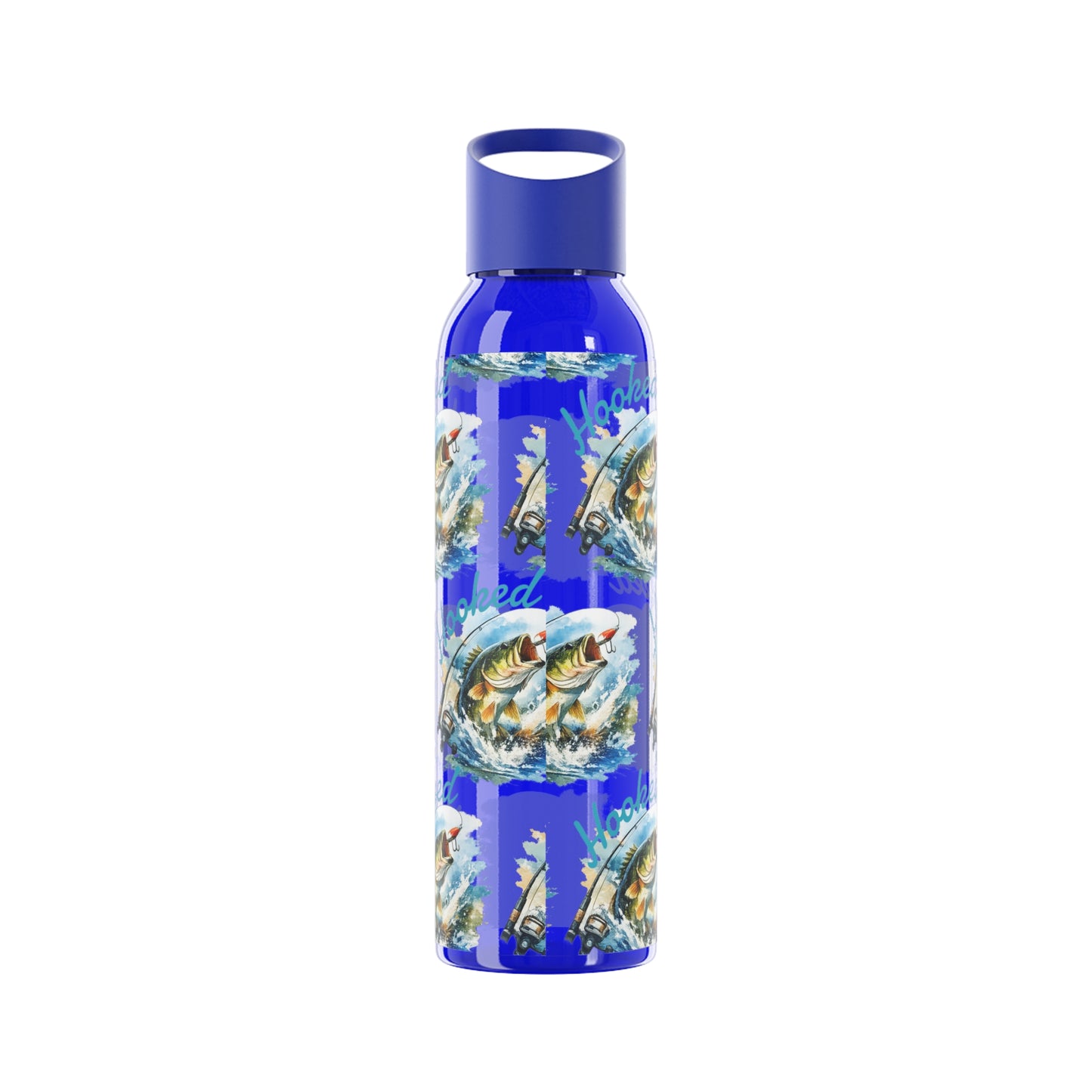 Bouteille d'eau graphique de pêche, poisson accroché, éclaboussures, bouteille de boisson
