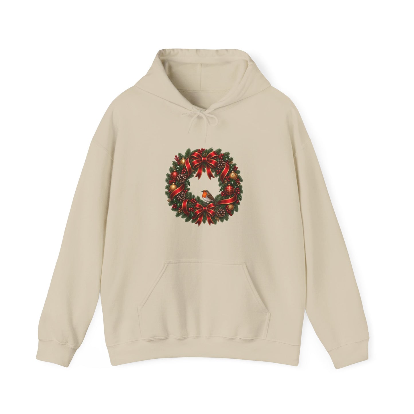 Christmas Wreath & Robin Hoodie – Festive Christmas Hoodie