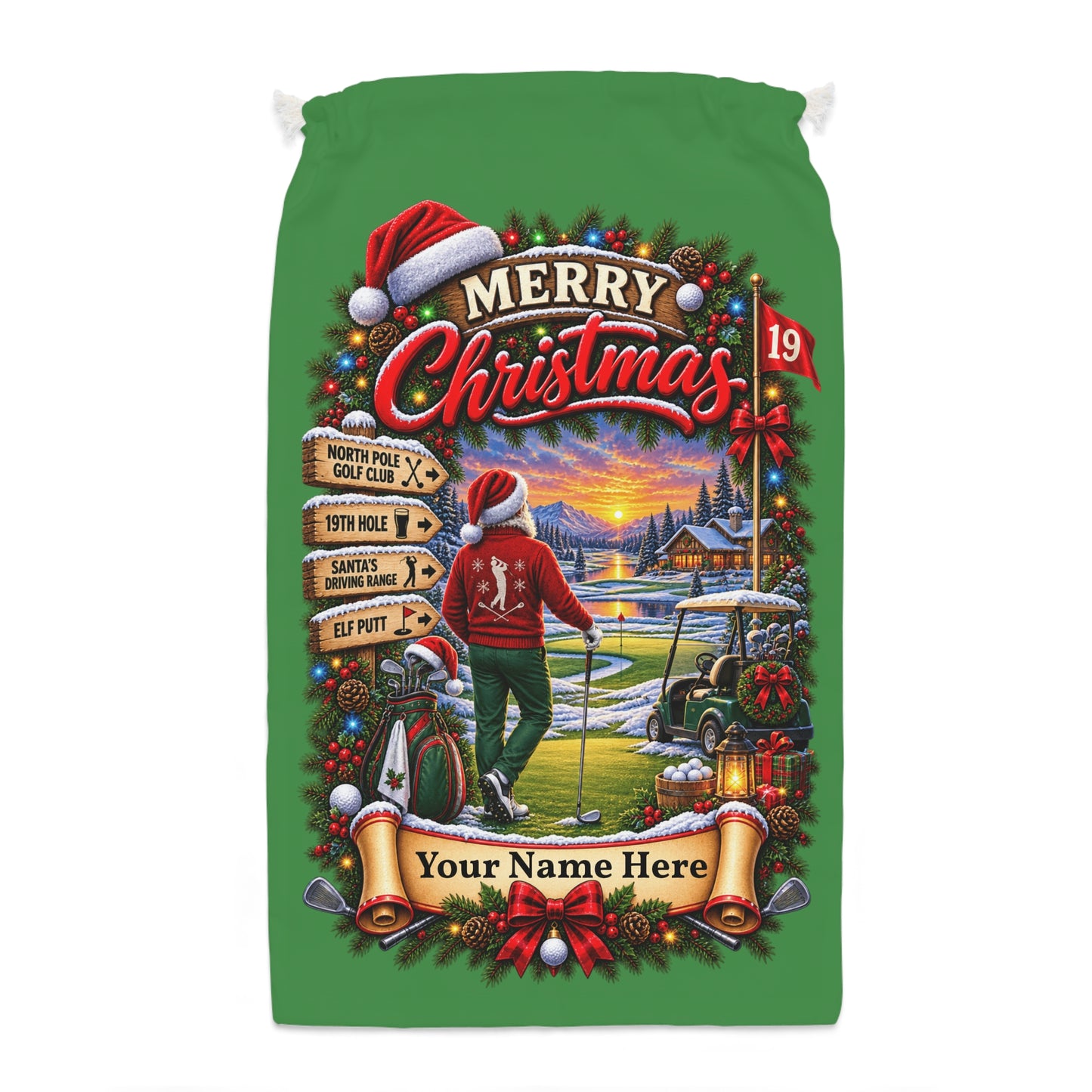 Personalised Golf Christmas Gift Sack – North Pole Golf Club