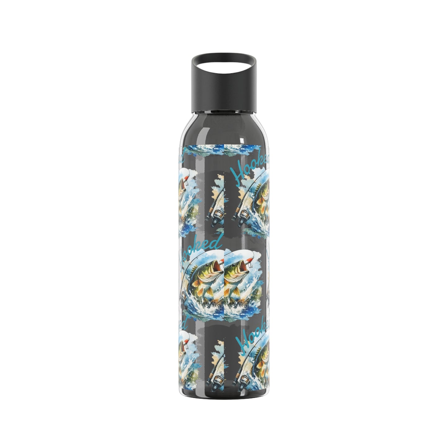 Bouteille d'eau graphique de pêche, poisson accroché, éclaboussures, bouteille de boisson