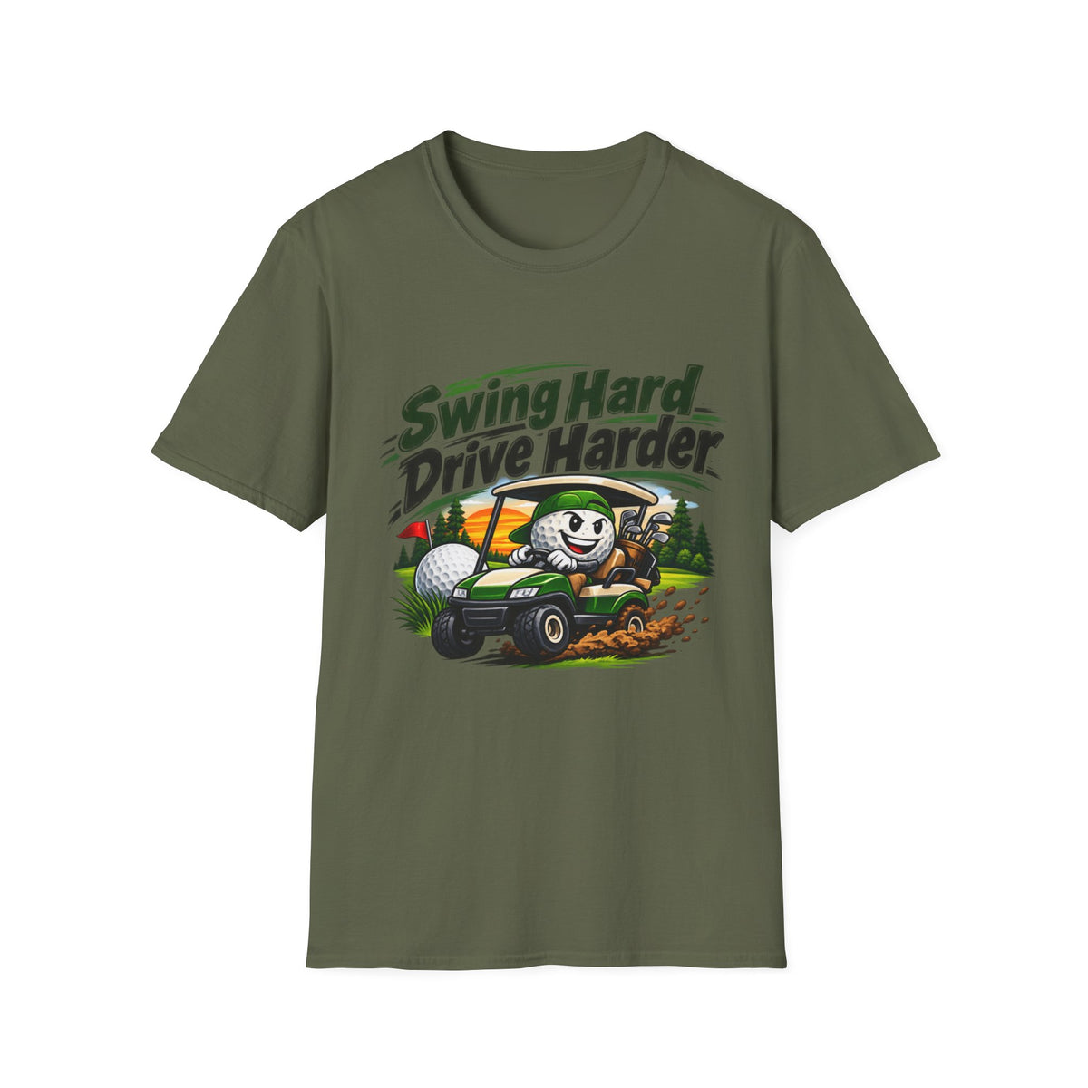 T-shirt Dessin Animé Chariot de Golf Swingue Fort Frappe Encore Plus Fort T-shirt Drôle de Golf