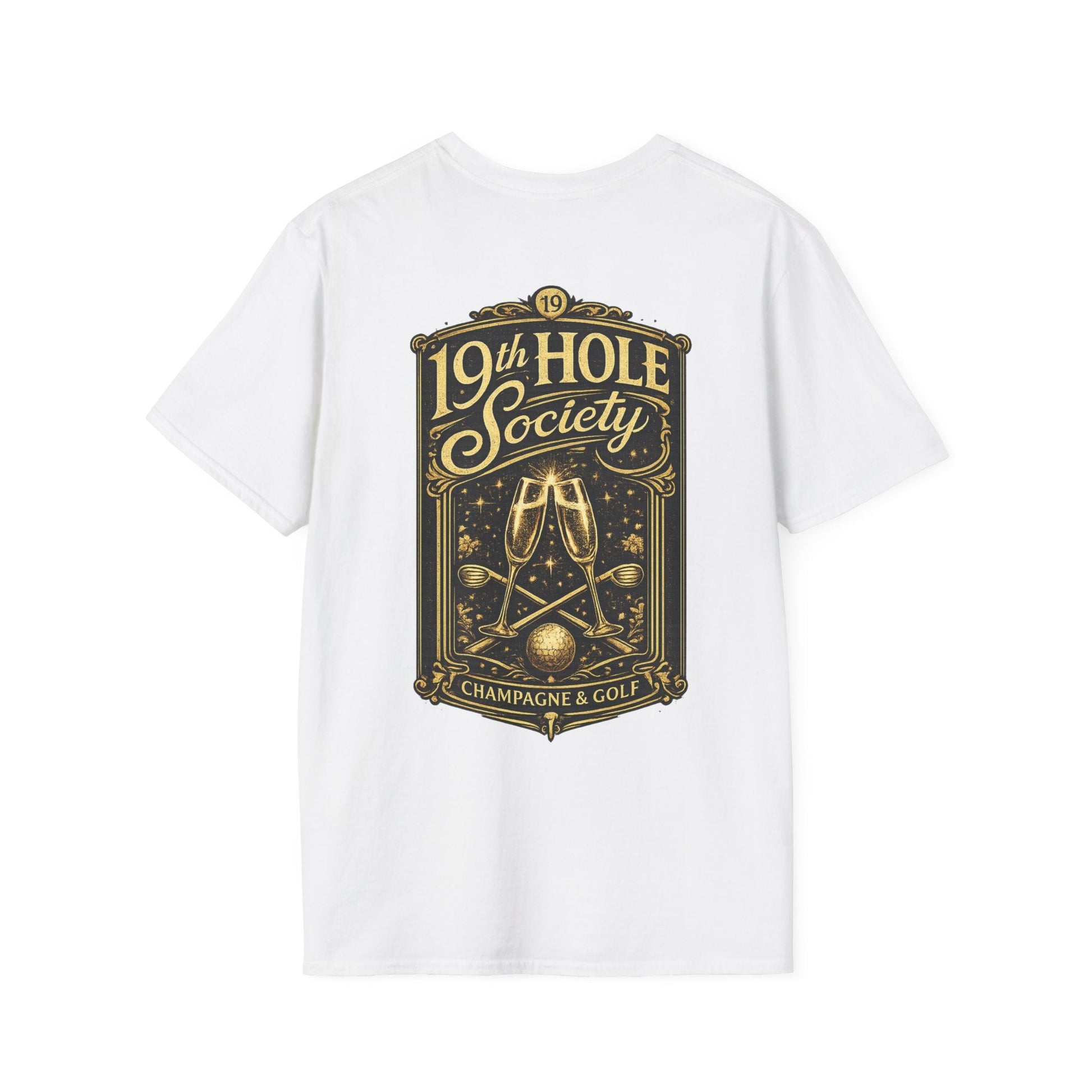 19th Hole Society Champagne and Golf T-Shirt - SJM Print Store