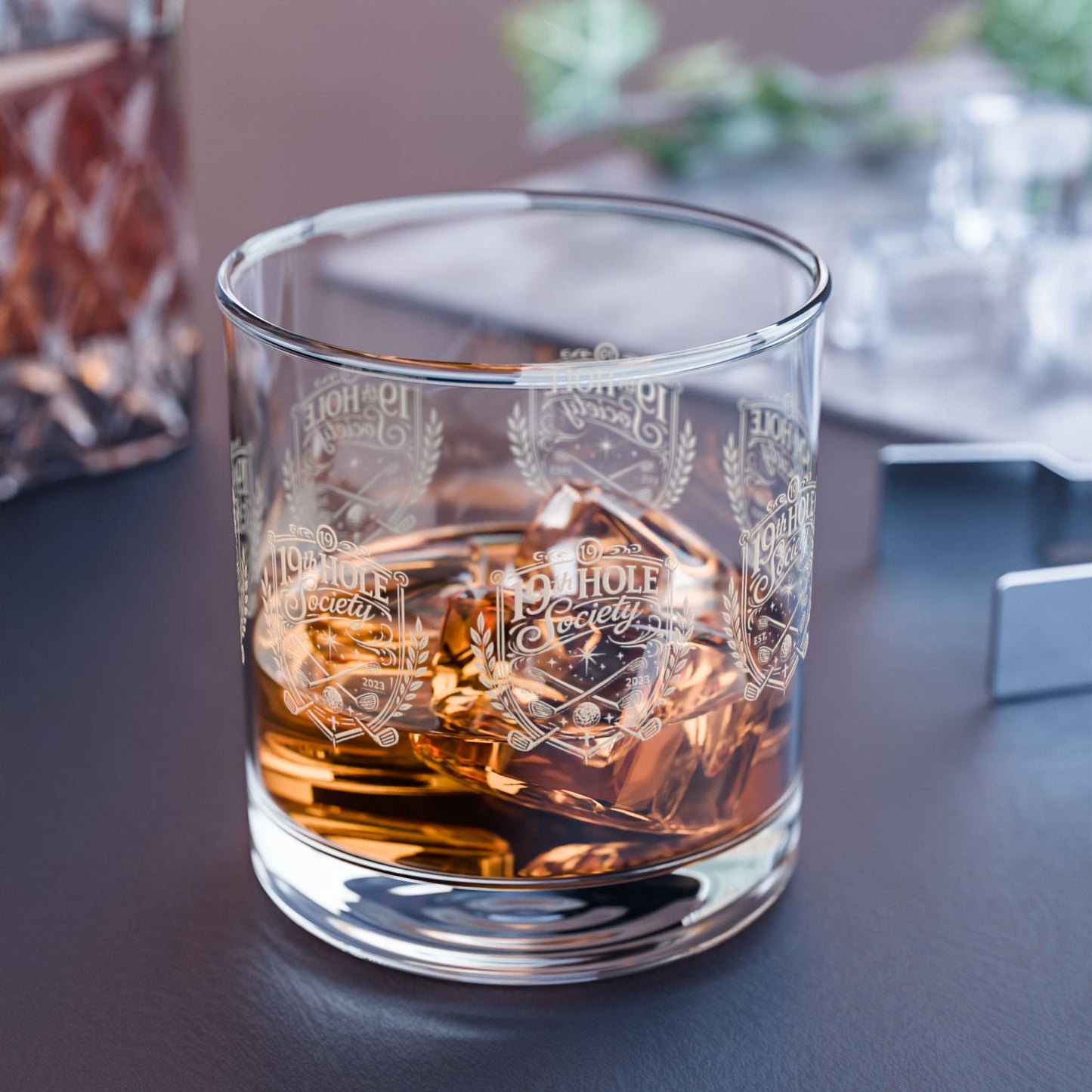 19th Hole Society Golf Glass Tumbler | Premium Clubhouse Drinkware | Cream Crest Design - SJM Print Store