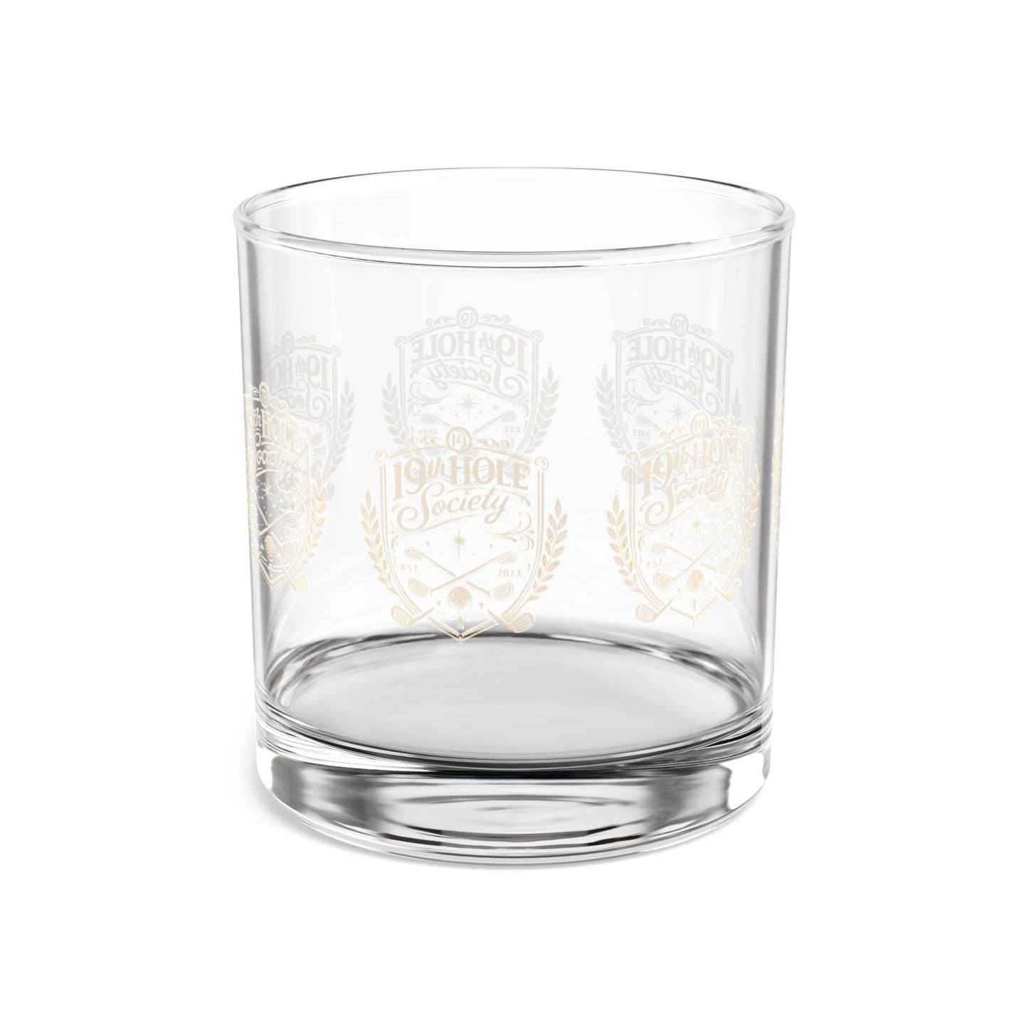 19th Hole Society Golf Glass Tumbler | Premium Clubhouse Drinkware | Cream Crest Design - SJM Print Store