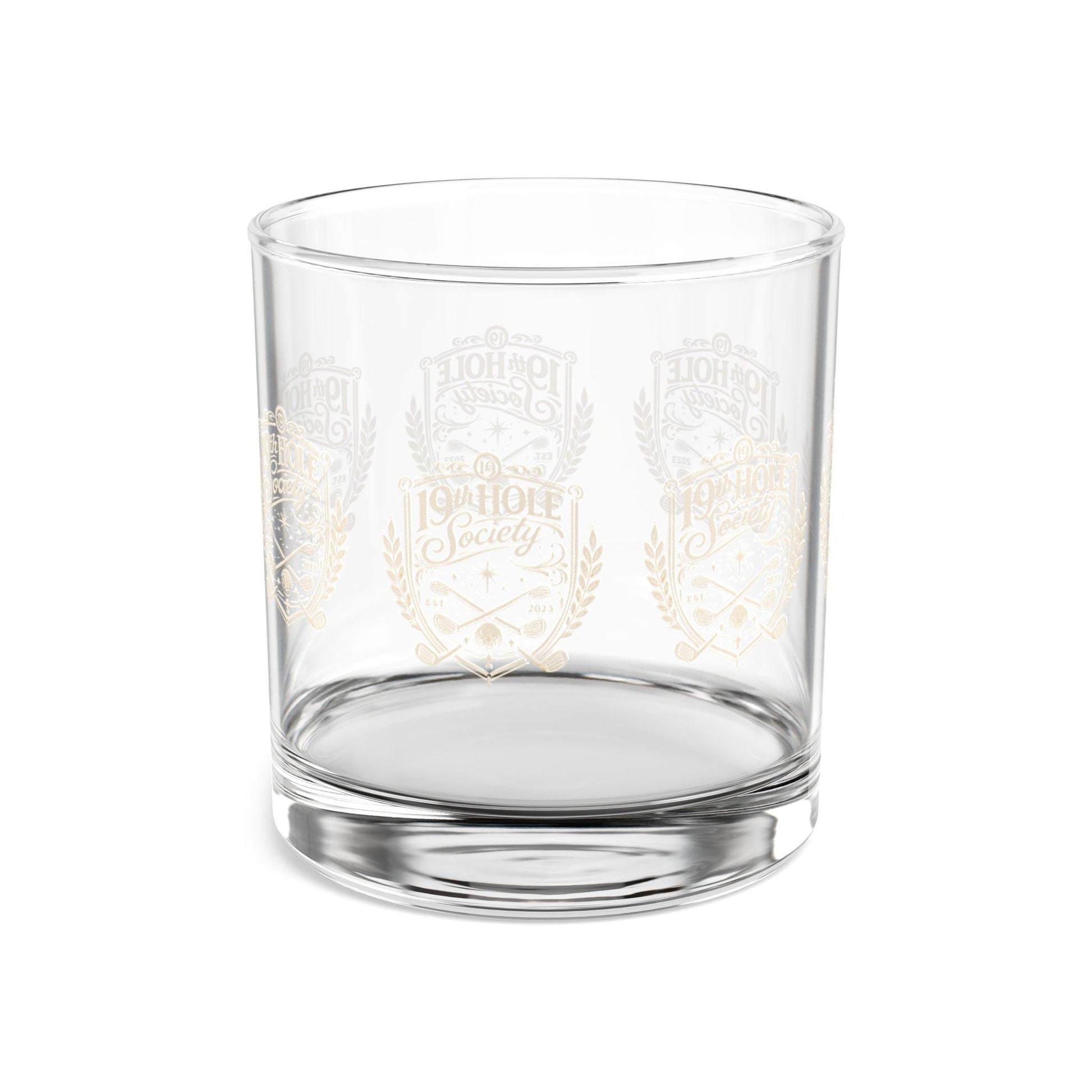 19th Hole Society Golf Glass Tumbler | Premium Clubhouse Drinkware | Cream Crest Design - SJM Print Store
