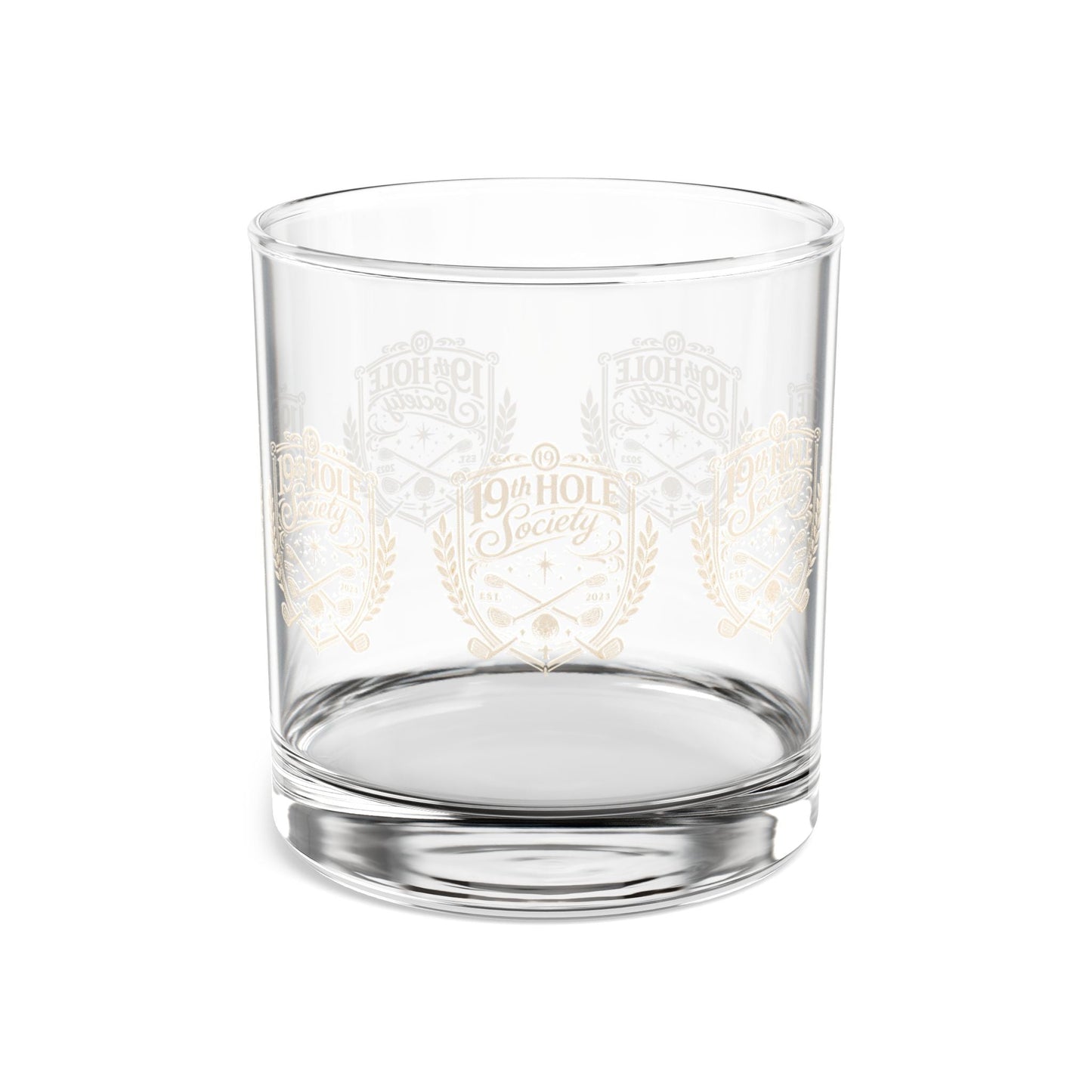 19th Hole Society Golf Glass Tumbler | Premium Clubhouse Drinkware | Cream Crest Design - SJM Print Store