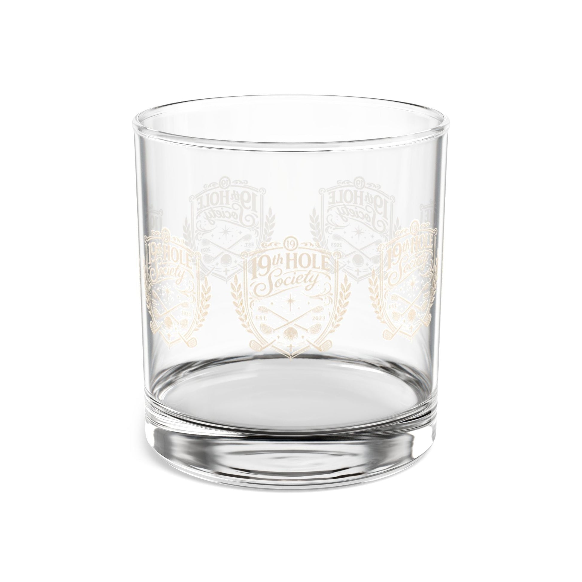 19th Hole Society Golf Glass Tumbler | Premium Clubhouse Drinkware | Cream Crest Design - SJM Print Store