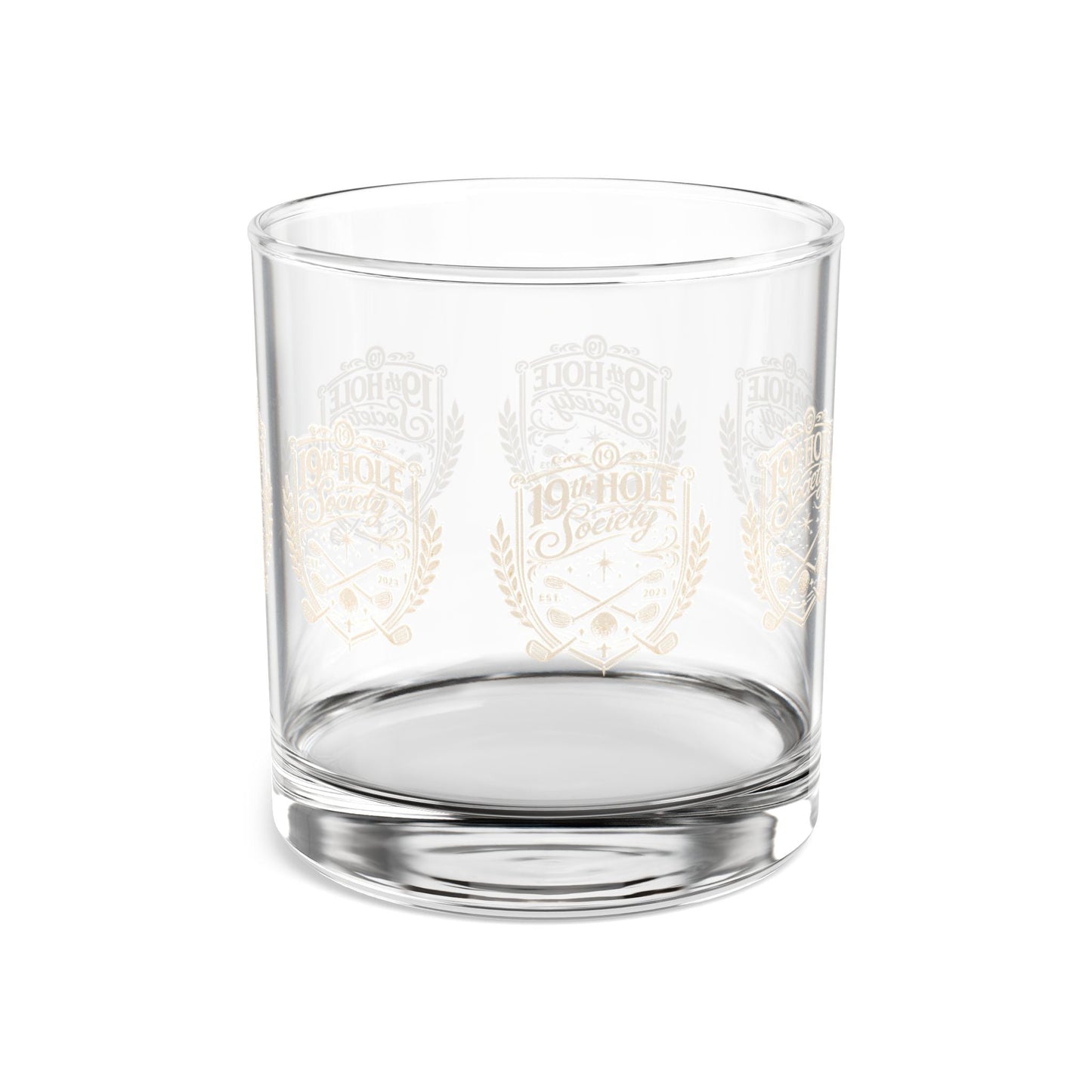 19th Hole Society Golf Glass Tumbler | Premium Clubhouse Drinkware | Cream Crest Design - SJM Print Store