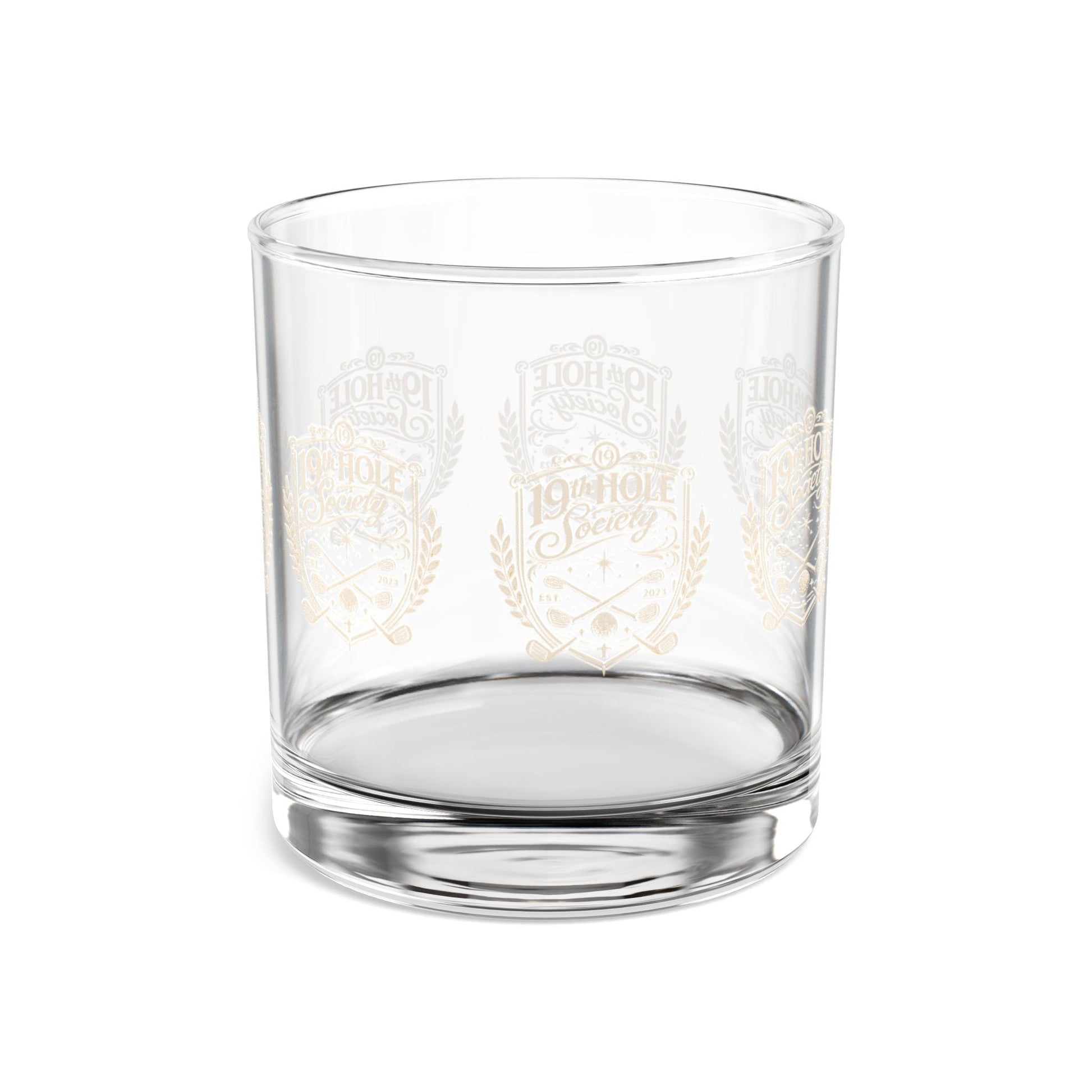 19th Hole Society Golf Glass Tumbler | Premium Clubhouse Drinkware | Cream Crest Design - SJM Print Store