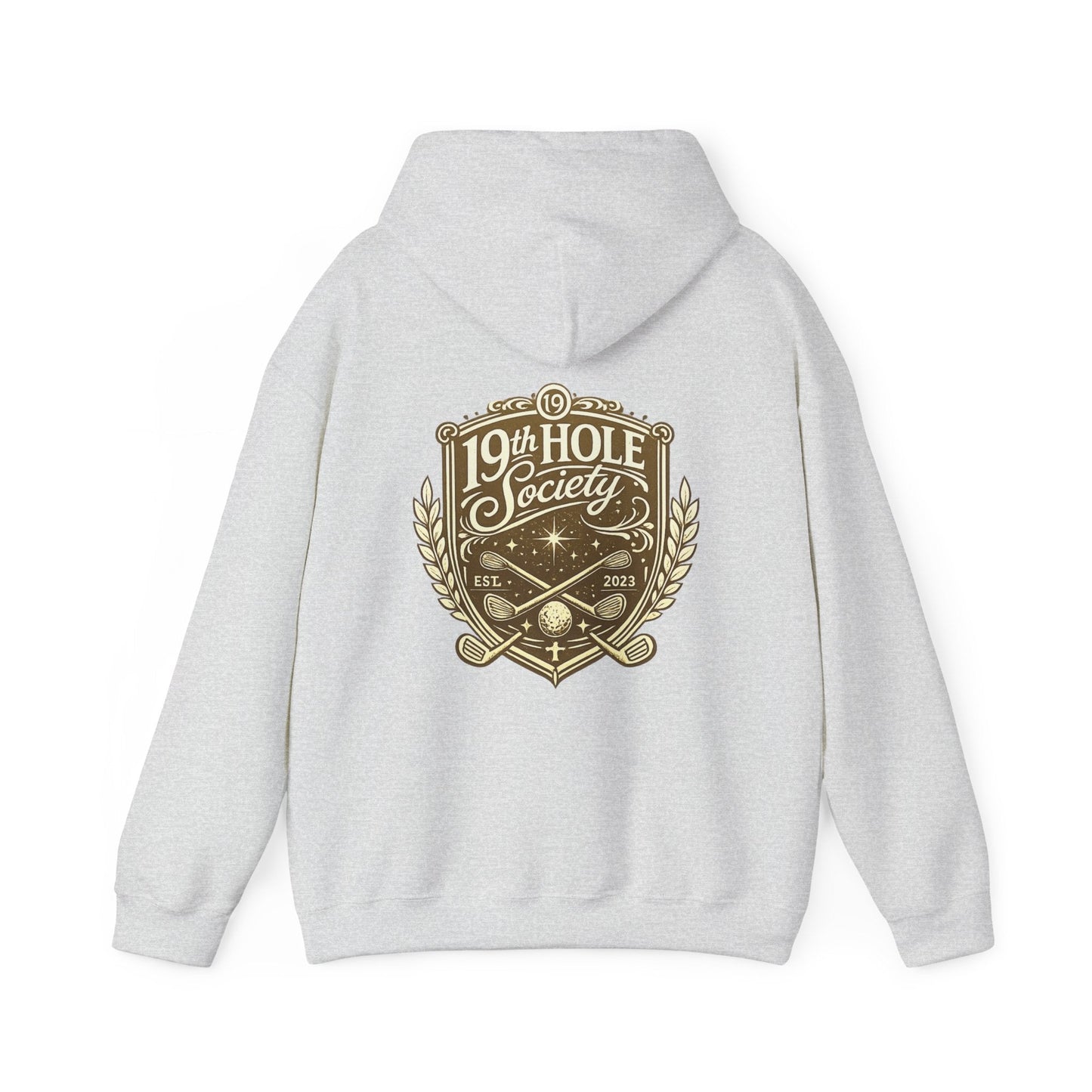 19th Hole Society Golf Hoodie | Premium Club Member Hoodie | Front & Back Crest Design - SJM Print Store