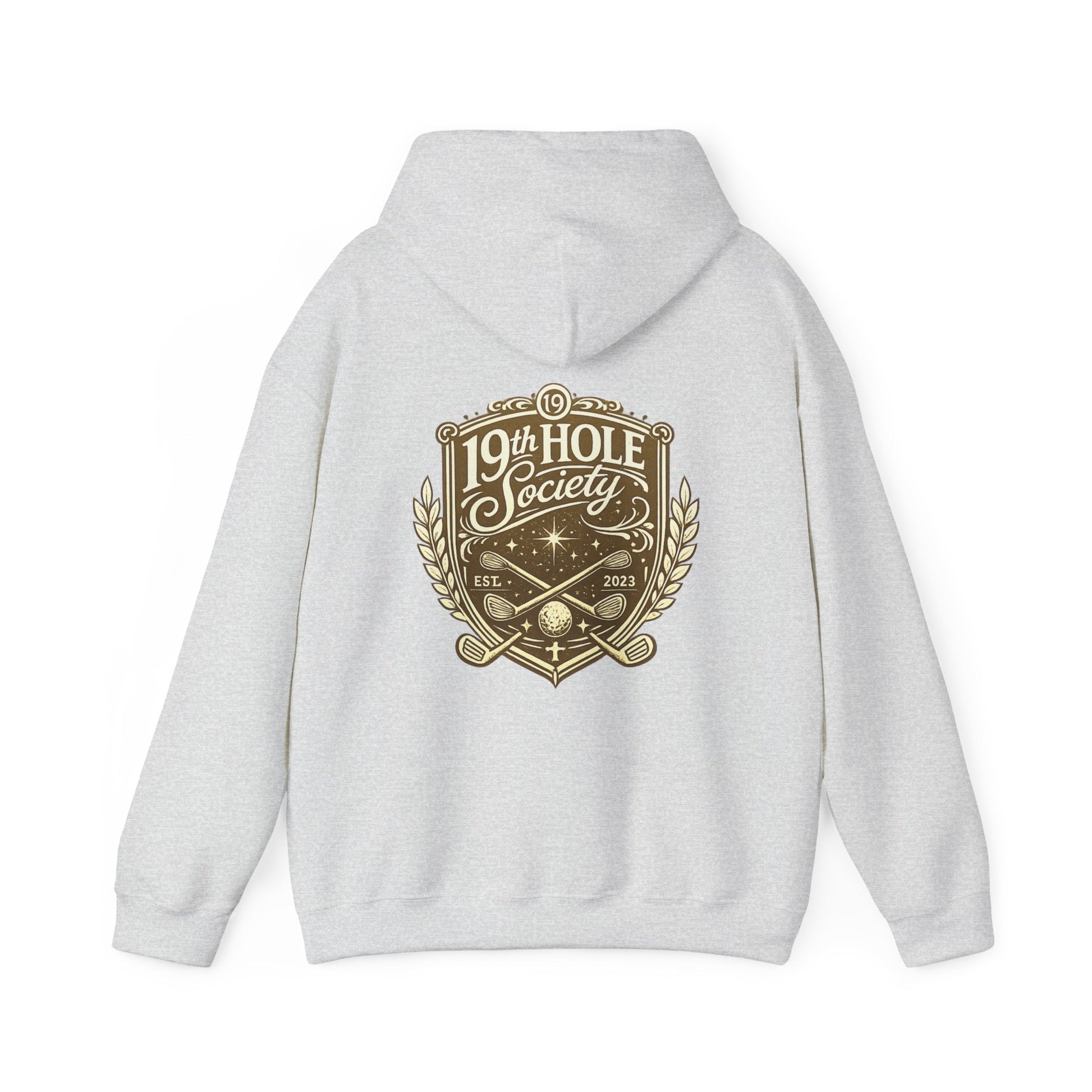 19th Hole Society Golf Hoodie | Premium Club Member Hoodie | Front & Back Crest Design - SJM Print Store