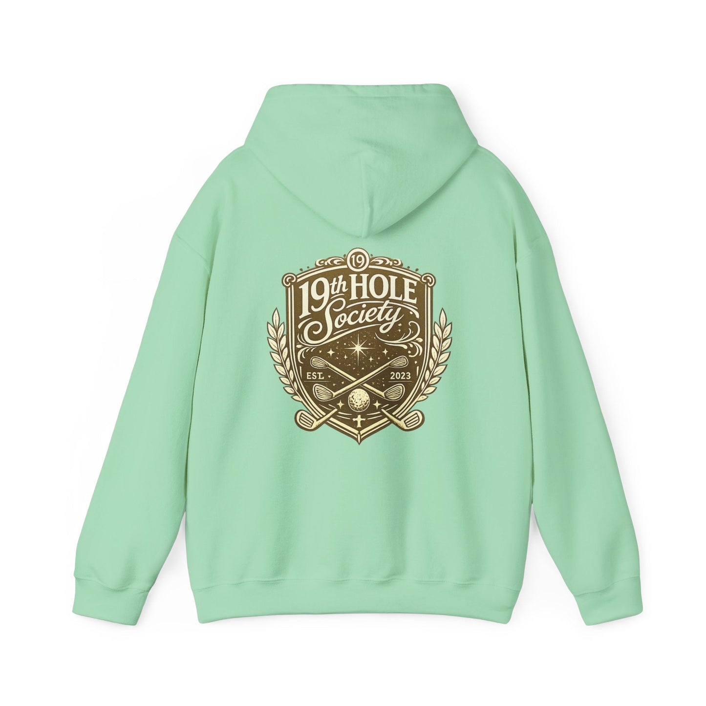 19th Hole Society Golf Hoodie | Premium Club Member Hoodie | Front & Back Crest Design - SJM Print Store