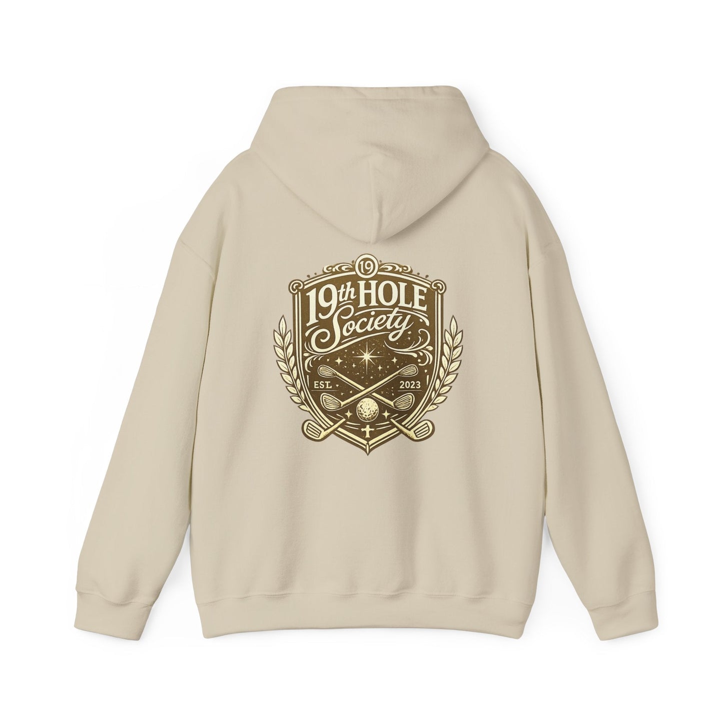 19th Hole Society Golf Hoodie | Premium Club Member Hoodie | Front & Back Crest Design - SJM Print Store