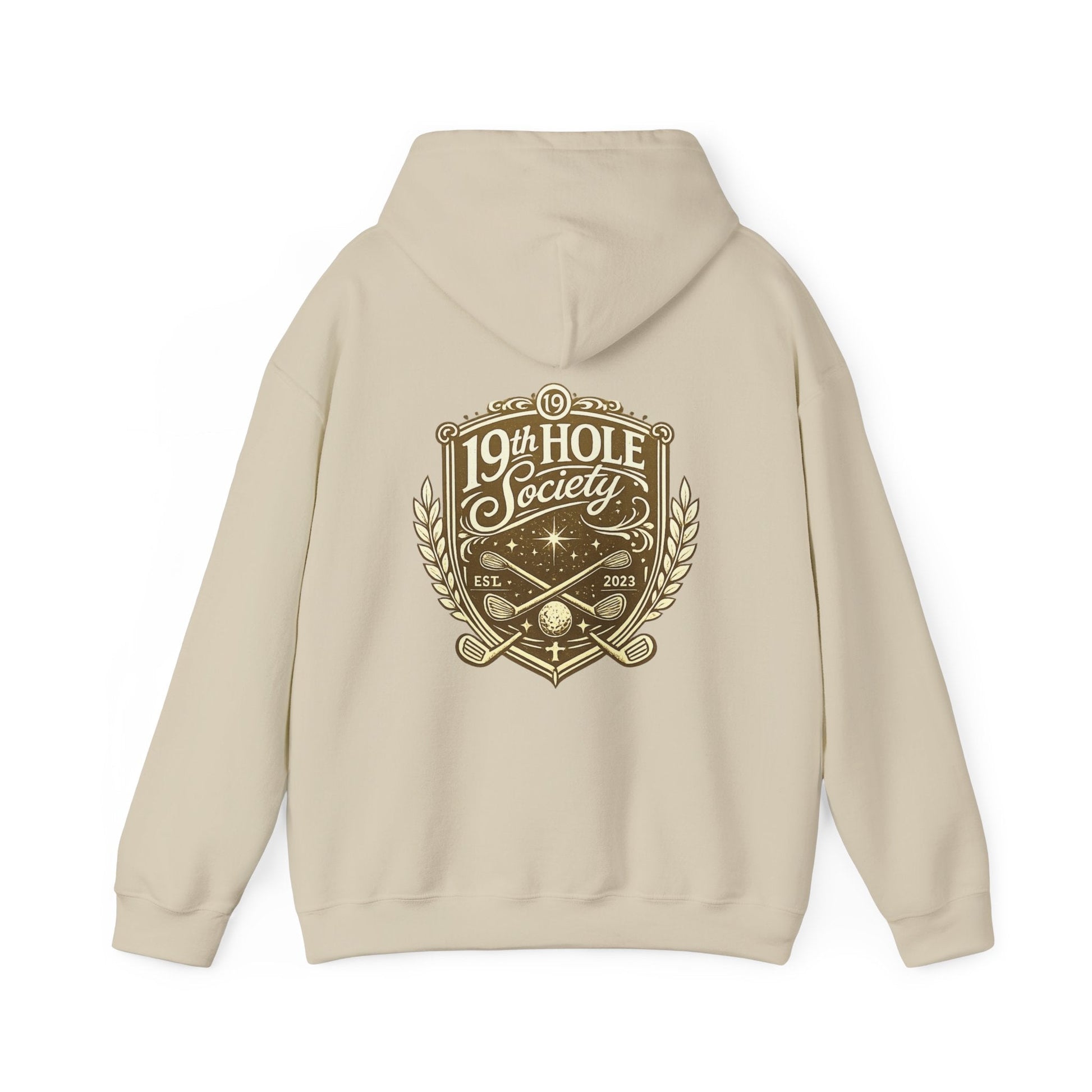 19th Hole Society Golf Hoodie | Premium Club Member Hoodie | Front & Back Crest Design - SJM Print Store