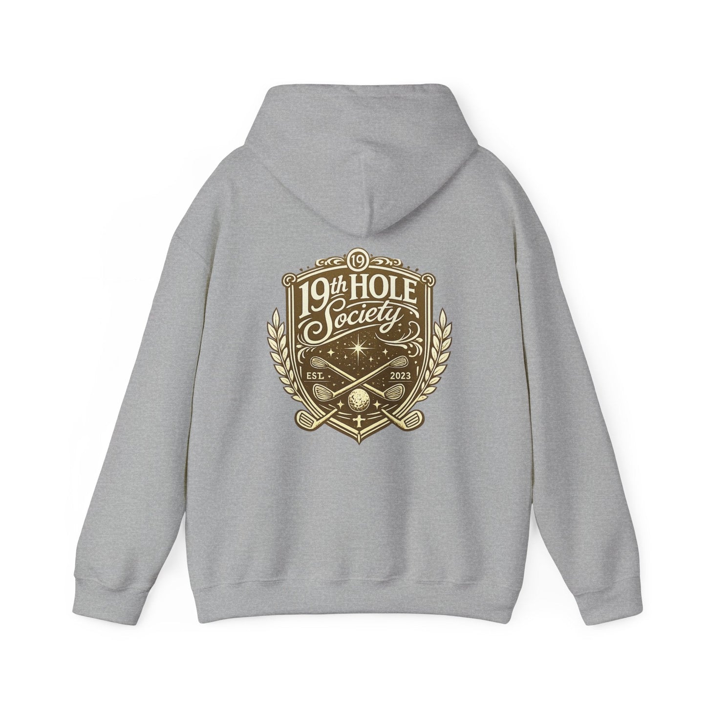 19th Hole Society Golf Hoodie | Premium Club Member Hoodie | Front & Back Crest Design - SJM Print Store