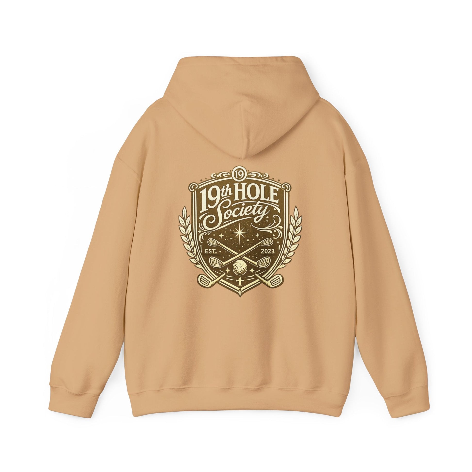 19th Hole Society Golf Hoodie | Premium Club Member Hoodie | Front & Back Crest Design - SJM Print Store