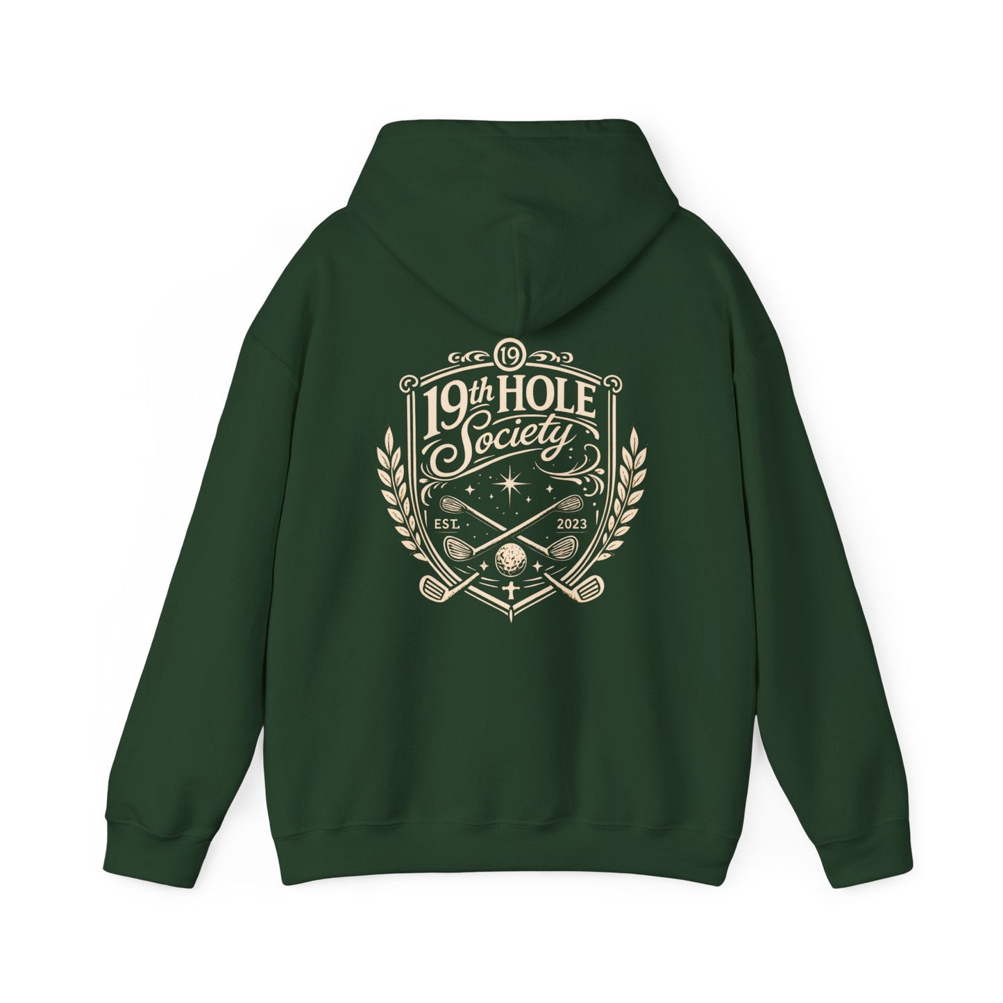 19th Hole Society Golf Hoodie | Vintage Crest Golf Club Hoodie | Premium Front & Back Design - SJM Print Store