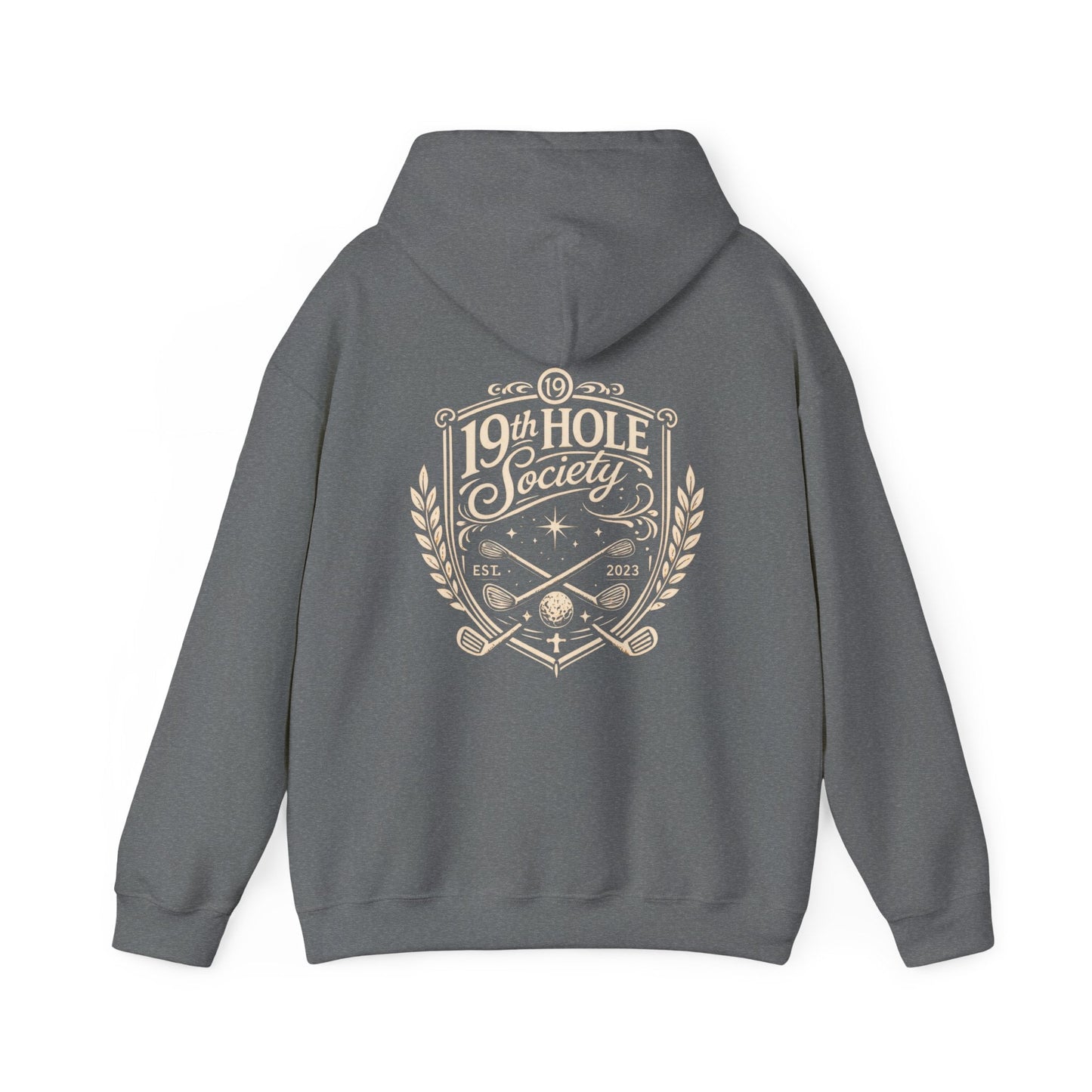 19th Hole Society Golf Hoodie | Vintage Crest Golf Club Hoodie | Premium Front & Back Design - SJM Print Store