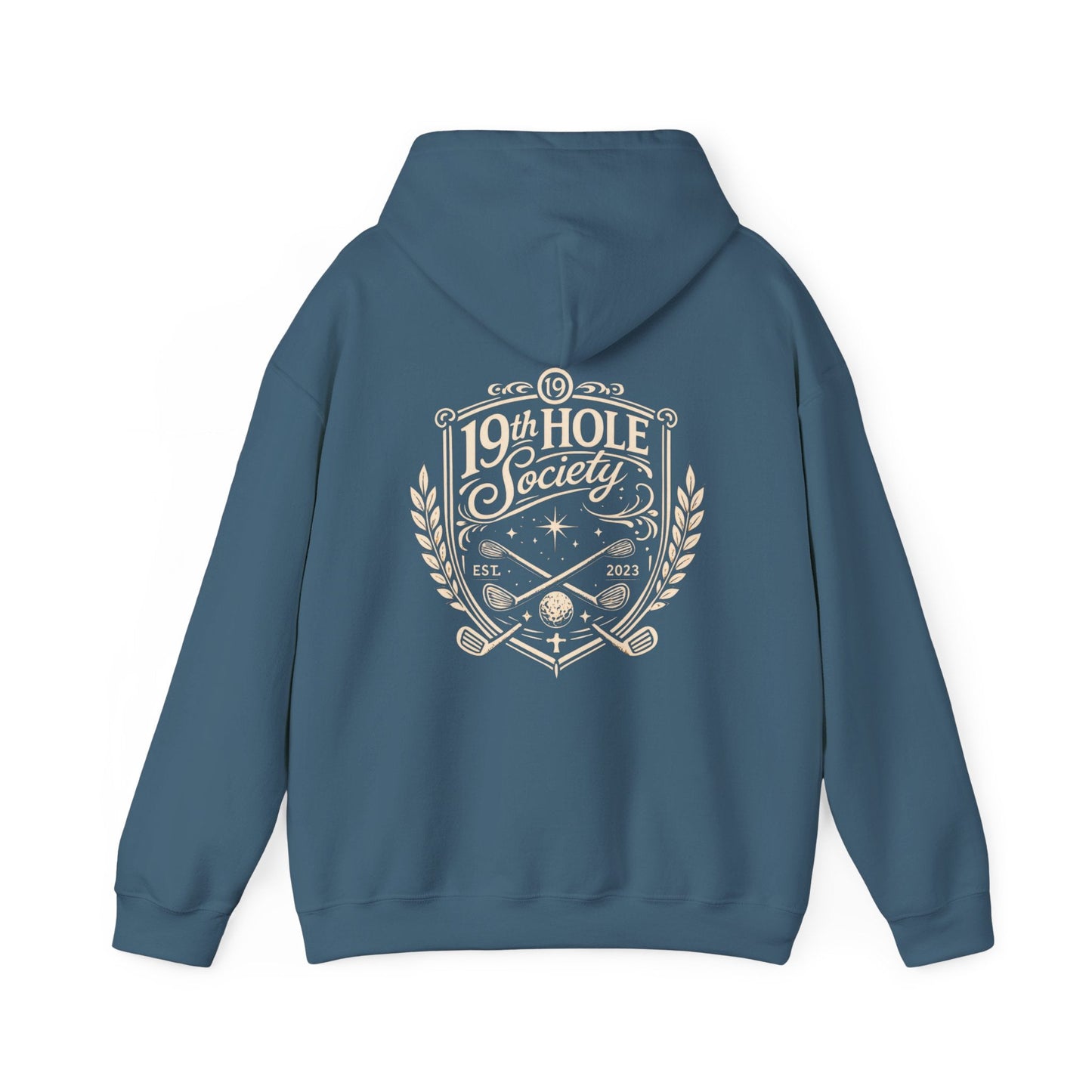 19th Hole Society Golf Hoodie | Vintage Crest Golf Club Hoodie | Premium Front & Back Design - SJM Print Store