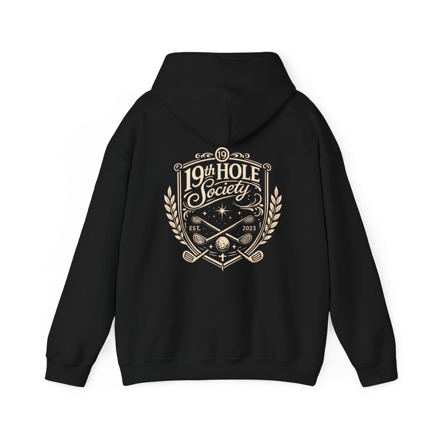 19th Hole Society Golf Hoodie | Vintage Crest Golf Club Hoodie | Premium Front & Back Design - SJM Print Store