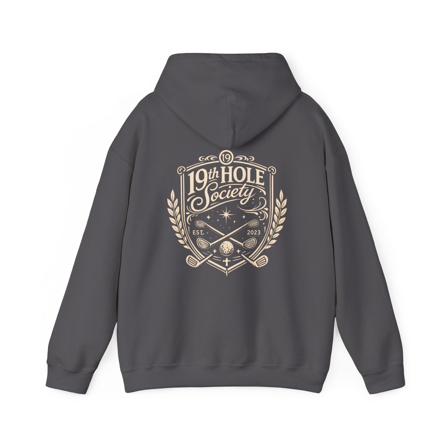 19th Hole Society Golf Hoodie | Vintage Crest Golf Club Hoodie | Premium Front & Back Design - SJM Print Store