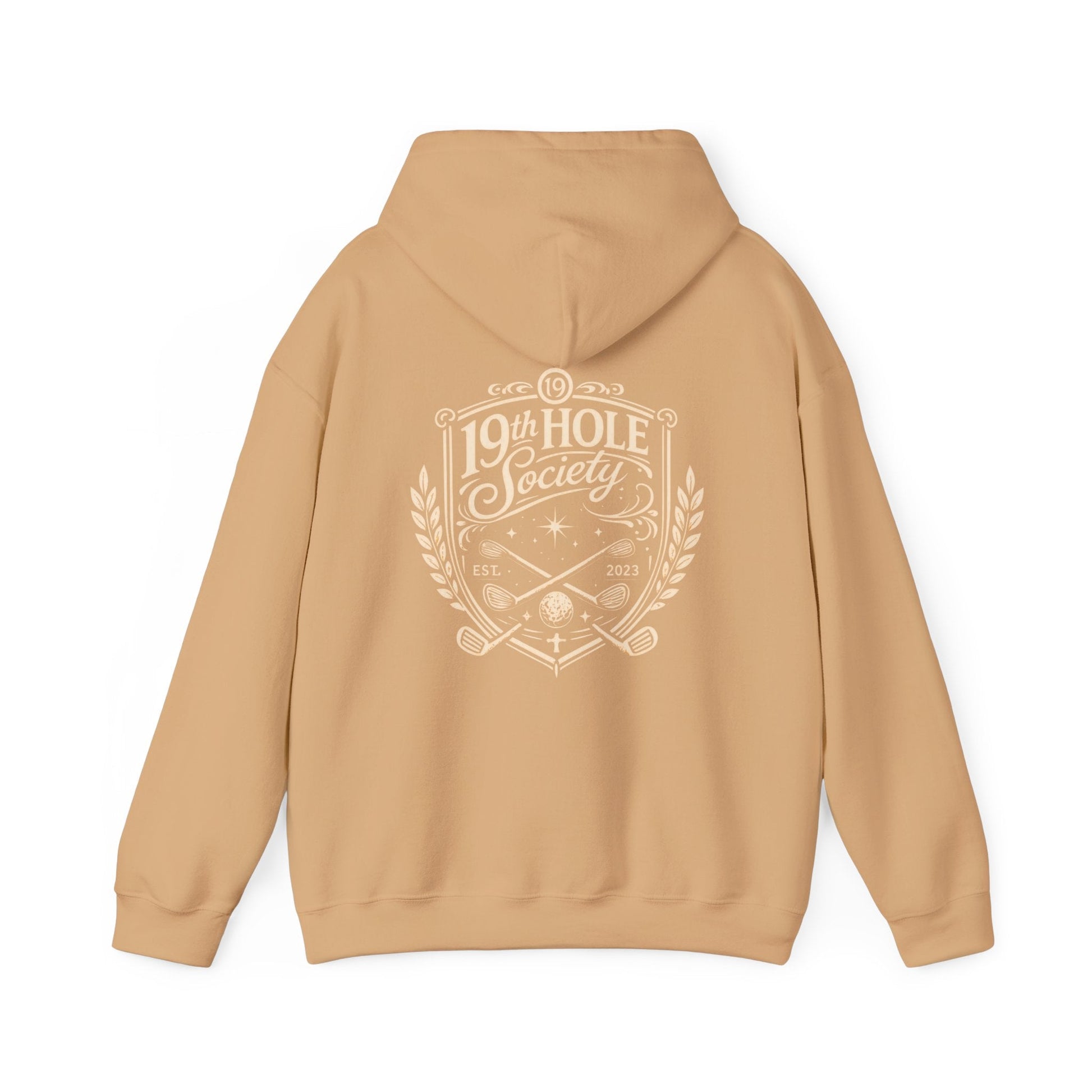19th Hole Society Golf Hoodie | Vintage Crest Golf Club Hoodie | Premium Front & Back Design - SJM Print Store