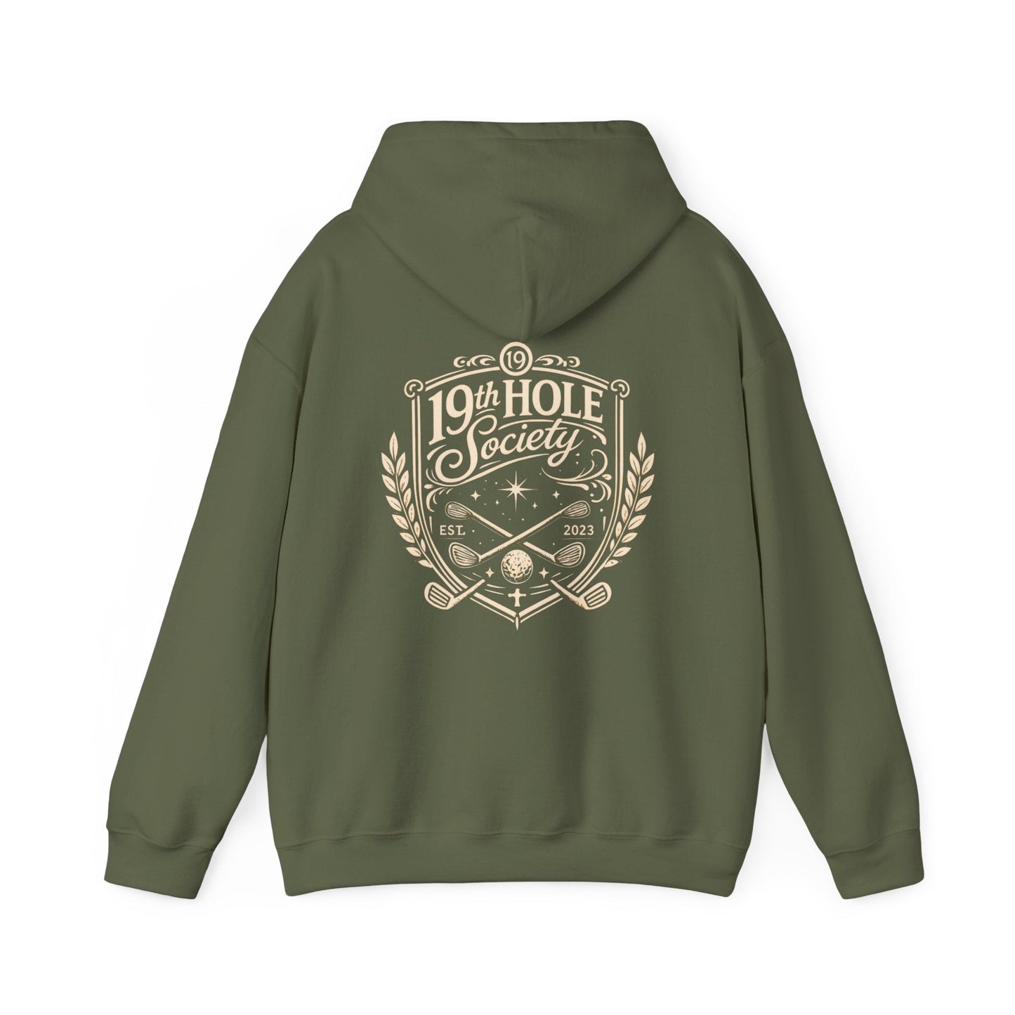19th Hole Society Golf Hoodie | Vintage Crest Golf Club Hoodie | Premium Front & Back Design - SJM Print Store