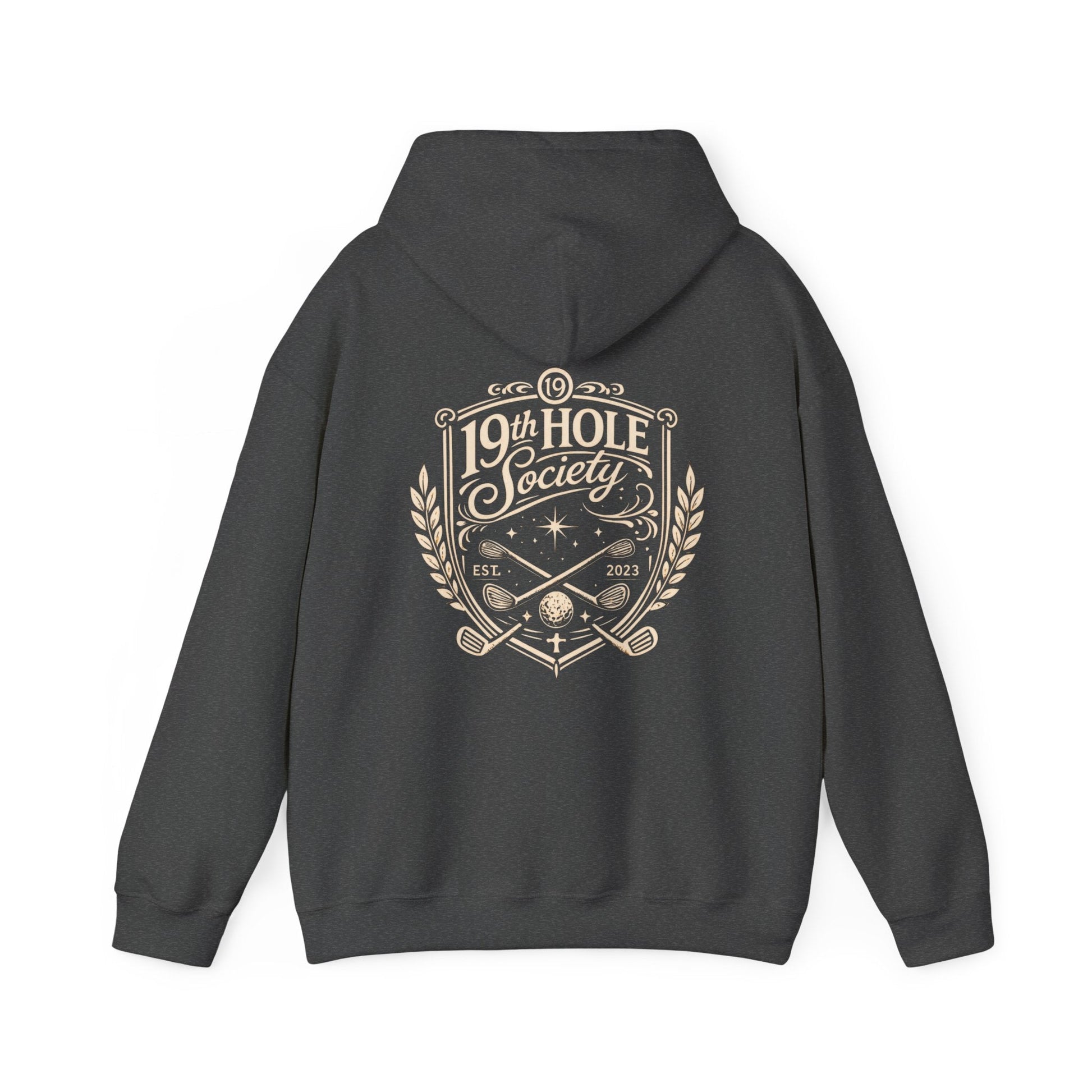 19th Hole Society Golf Hoodie | Vintage Crest Golf Club Hoodie | Premium Front & Back Design - SJM Print Store