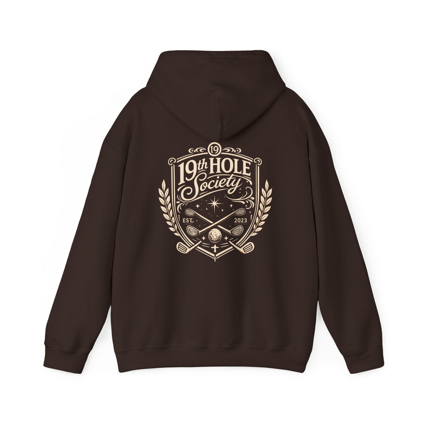 19th Hole Society Golf Hoodie | Vintage Crest Golf Club Hoodie | Premium Front & Back Design - SJM Print Store