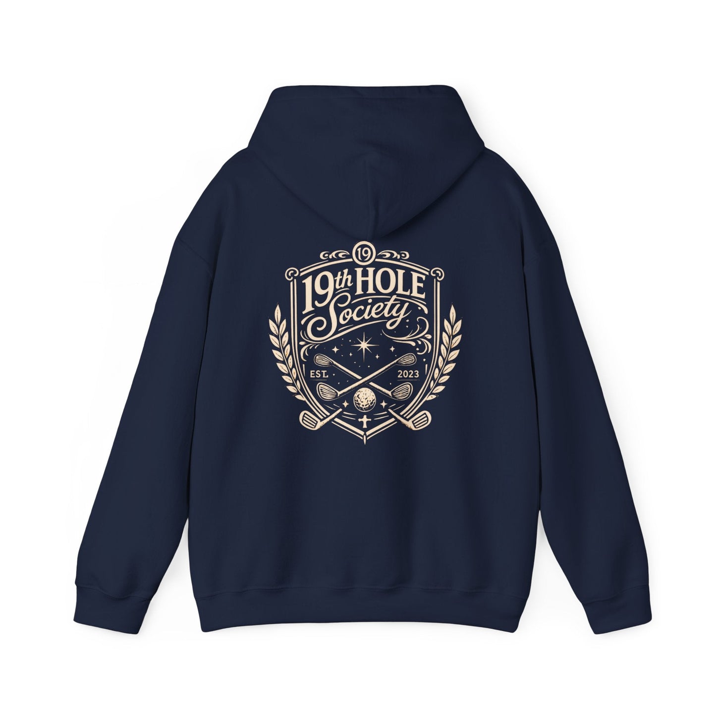 19th Hole Society Golf Hoodie | Vintage Crest Golf Club Hoodie | Premium Front & Back Design - SJM Print Store