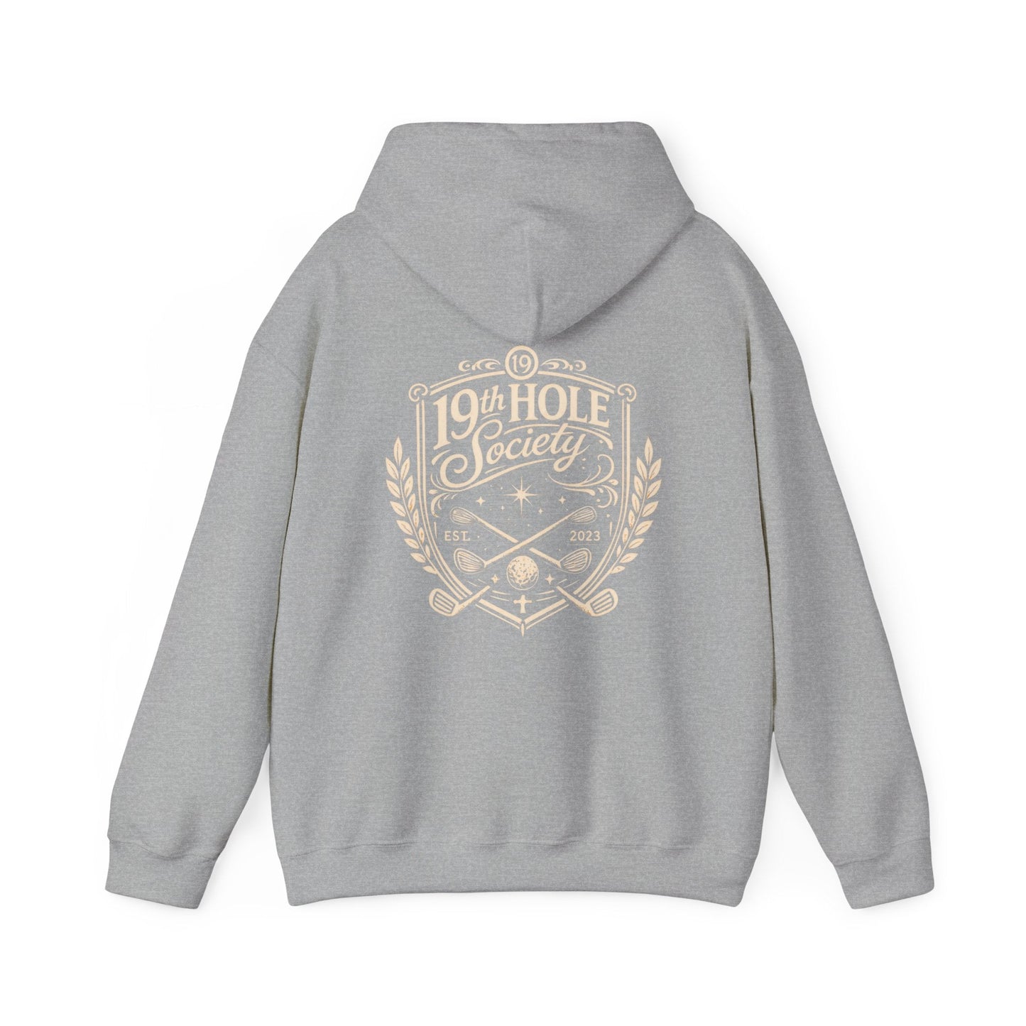19th Hole Society Golf Hoodie | Vintage Crest Golf Club Hoodie | Premium Front & Back Design - SJM Print Store