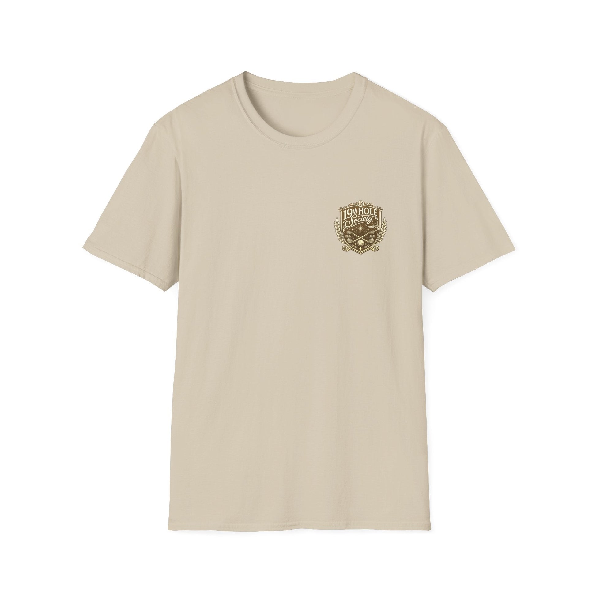 19th Hole Society Golf T-Shirt | Premium Golf Lifestyle Tee | Subtle Crest Design - SJM Print Store