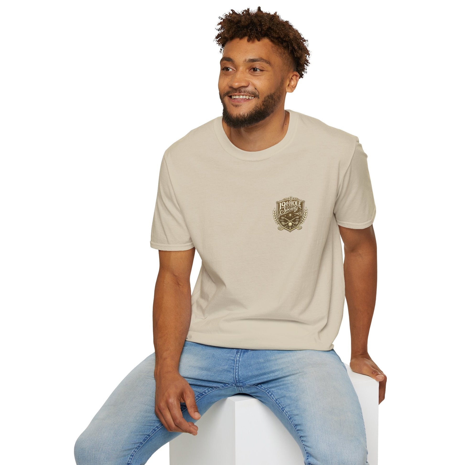 19th Hole Society Golf T-Shirt | Premium Golf Lifestyle Tee | Subtle Crest Design - SJM Print Store