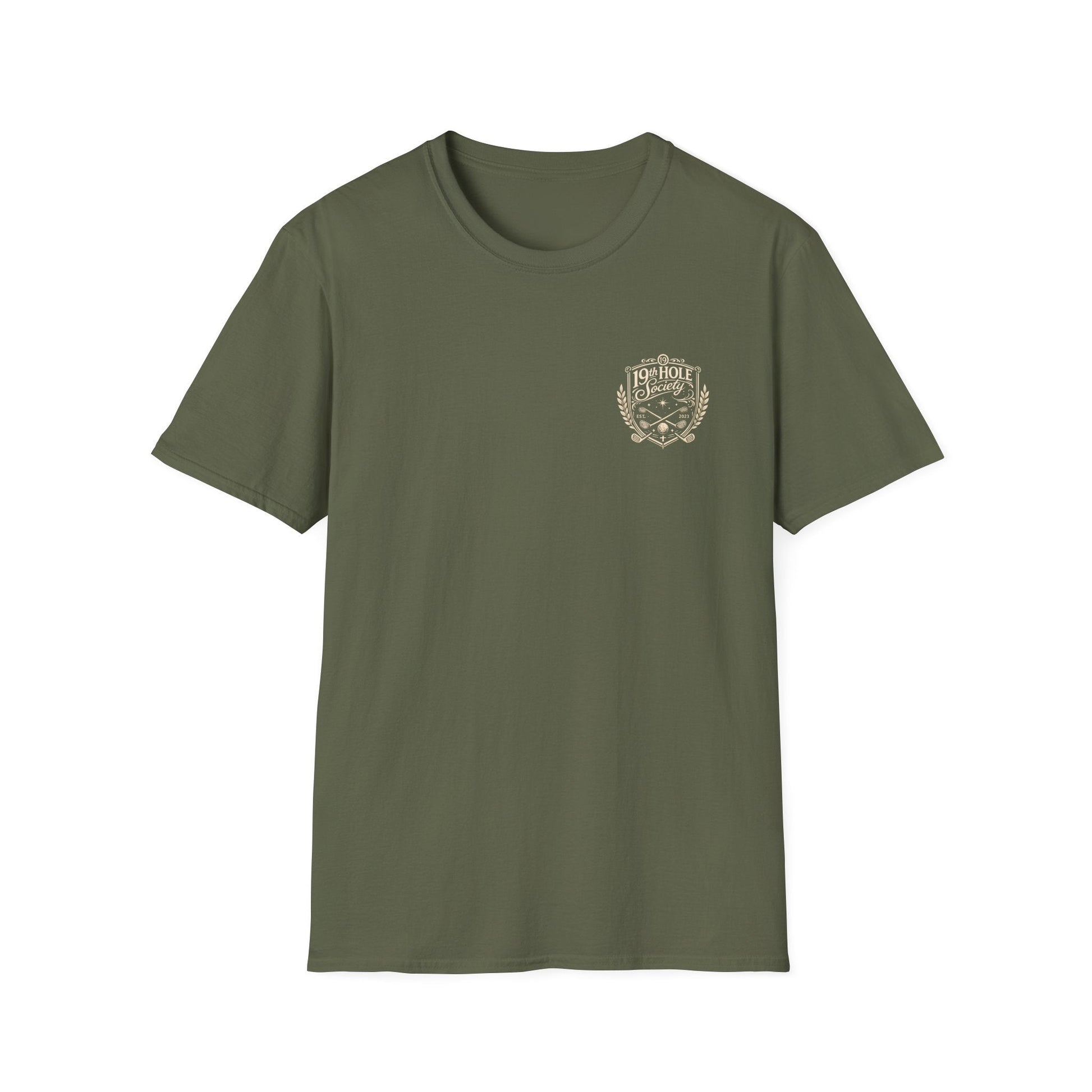 19th Hole Society Golf T-Shirt | Vintage Crest Golf Tee | Premium Clubhouse Style - SJM Print Store