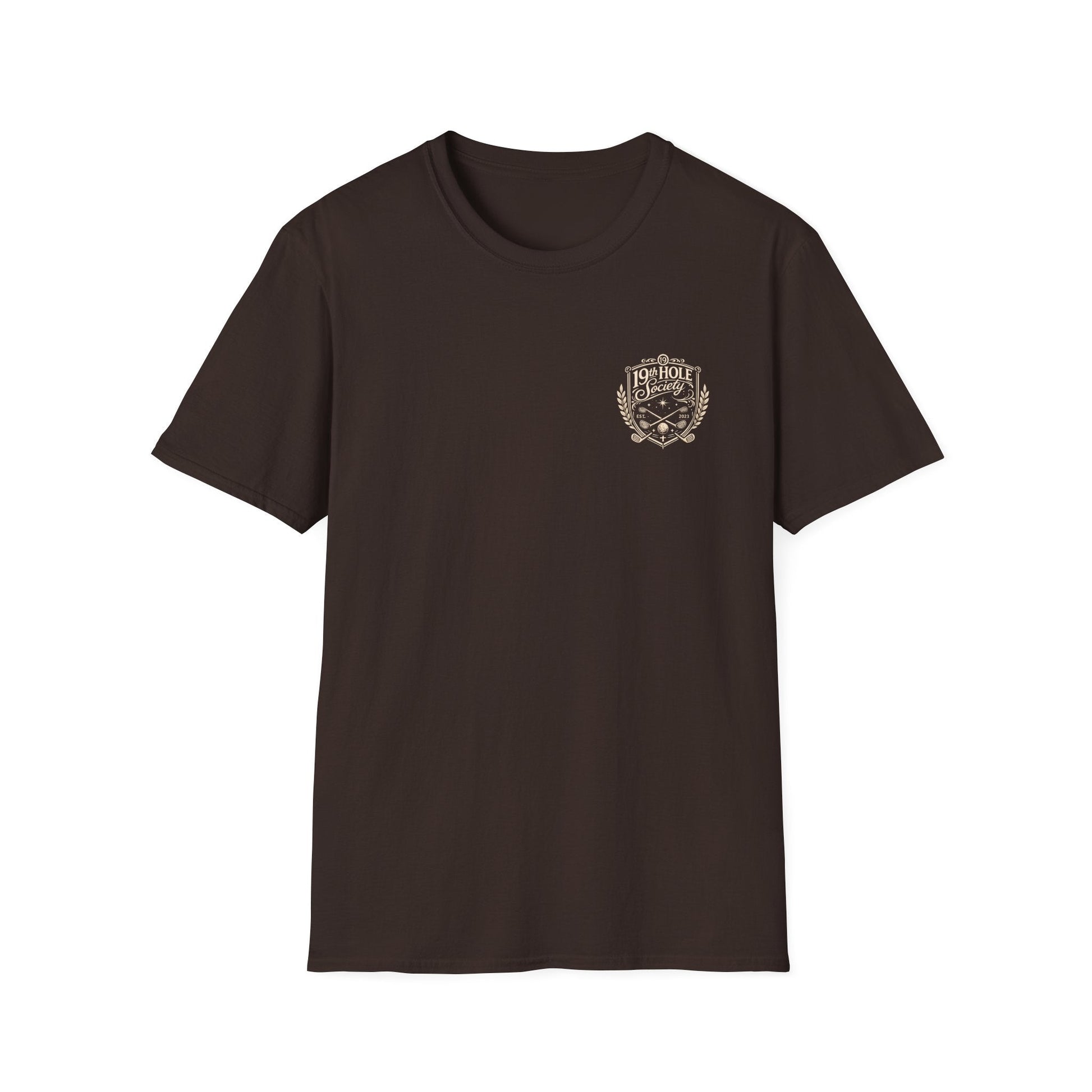 19th Hole Society Golf T-Shirt | Vintage Crest Golf Tee | Premium Clubhouse Style - SJM Print Store