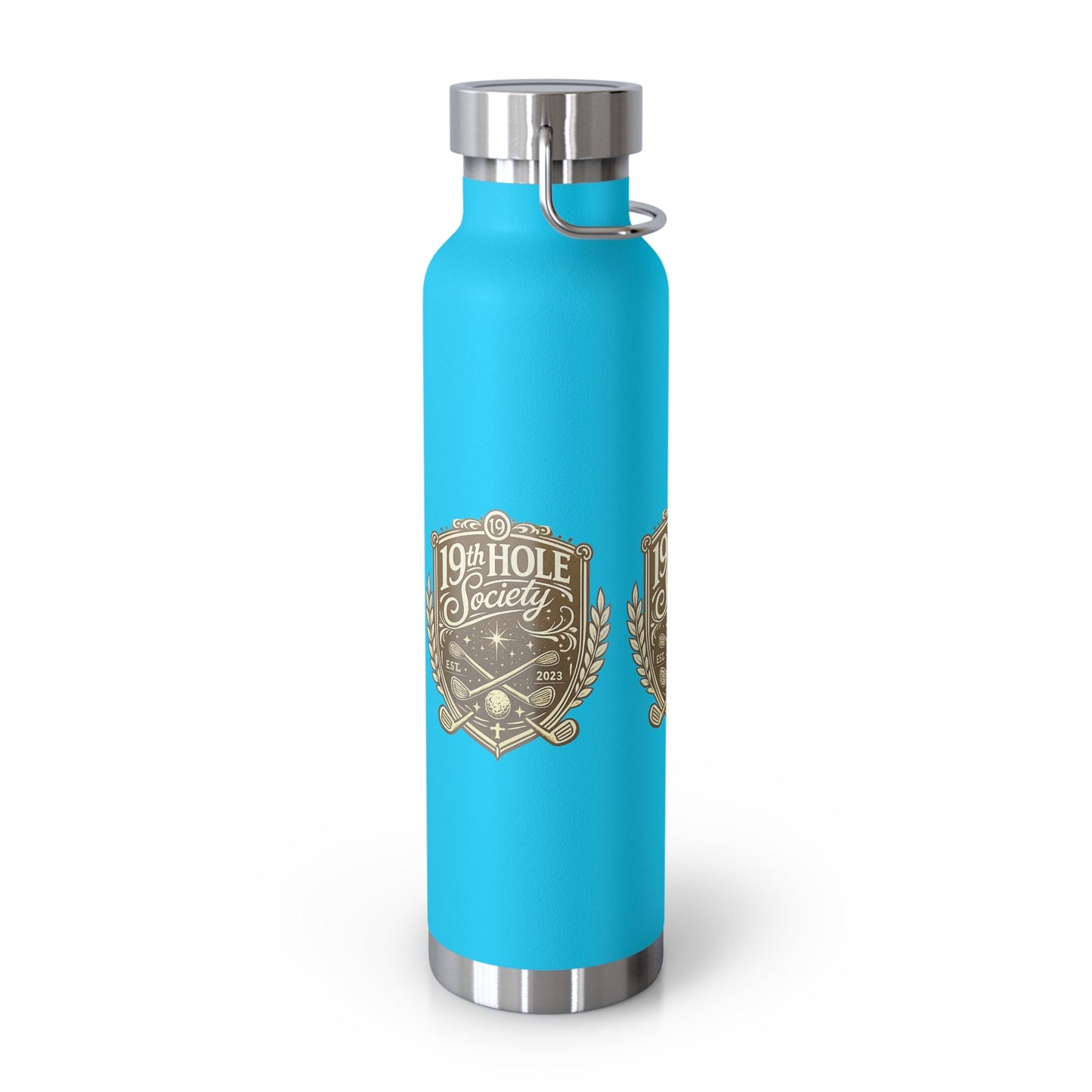 19th Hole Society Insulated Water Bottle | Bronze Crest Golf Flask | Premium Stainless Steel Drinkware - SJM Print Store