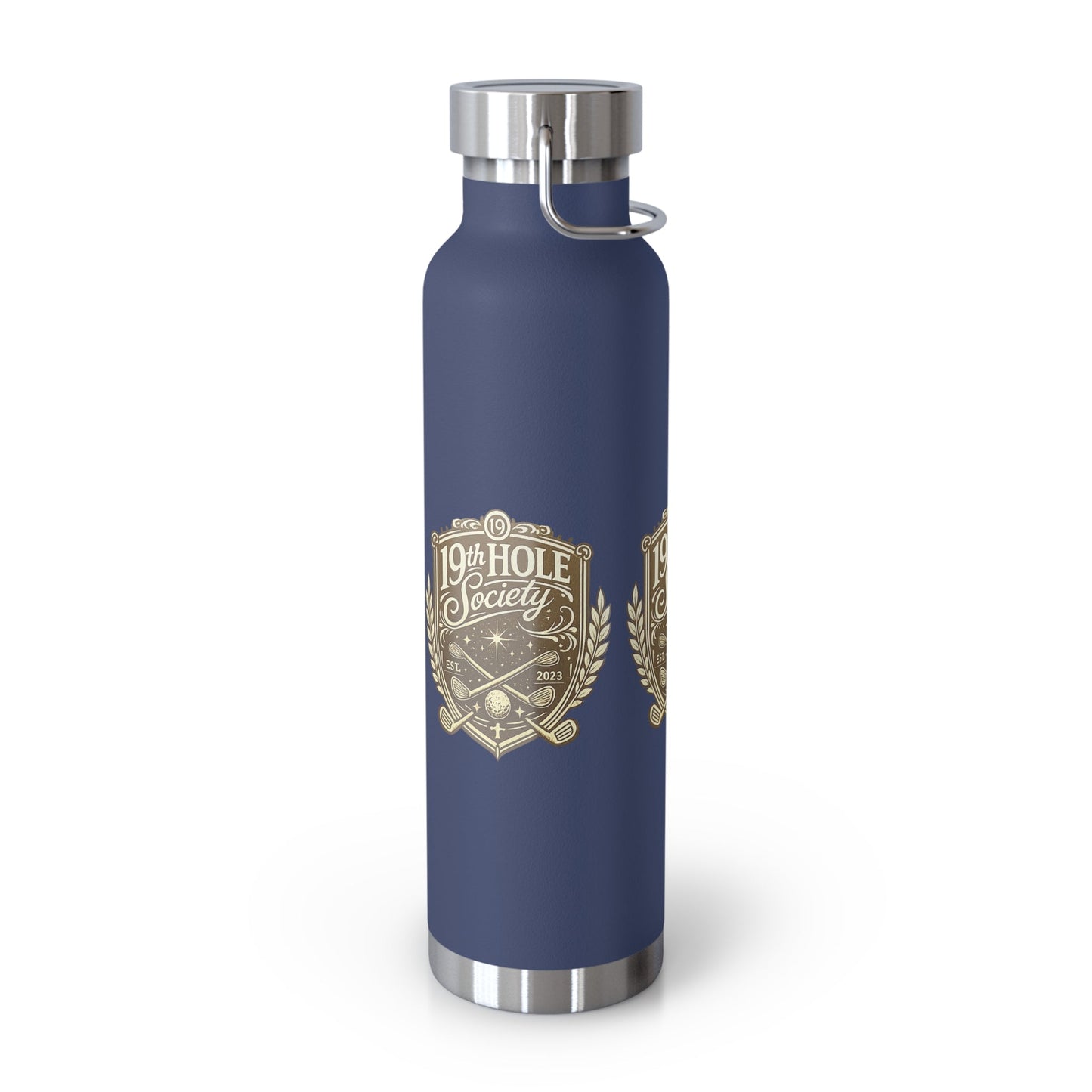 19th Hole Society Insulated Water Bottle | Bronze Crest Golf Flask | Premium Stainless Steel Drinkware - SJM Print Store