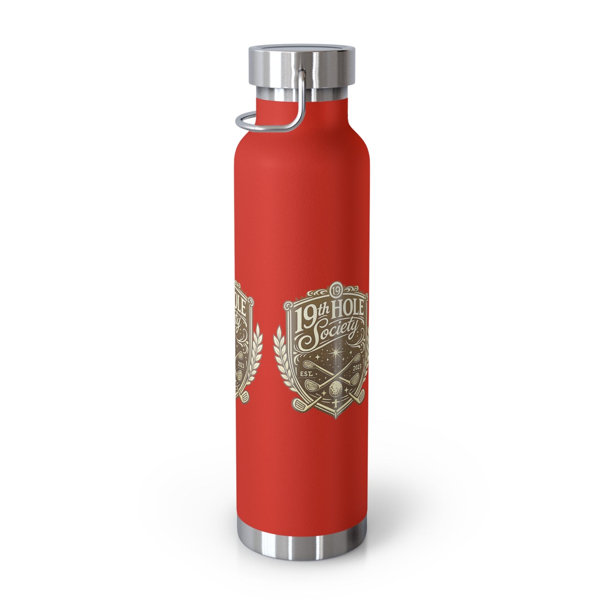 19th Hole Society Insulated Water Bottle | Bronze Crest Golf Flask | Premium Stainless Steel Drinkware - SJM Print Store