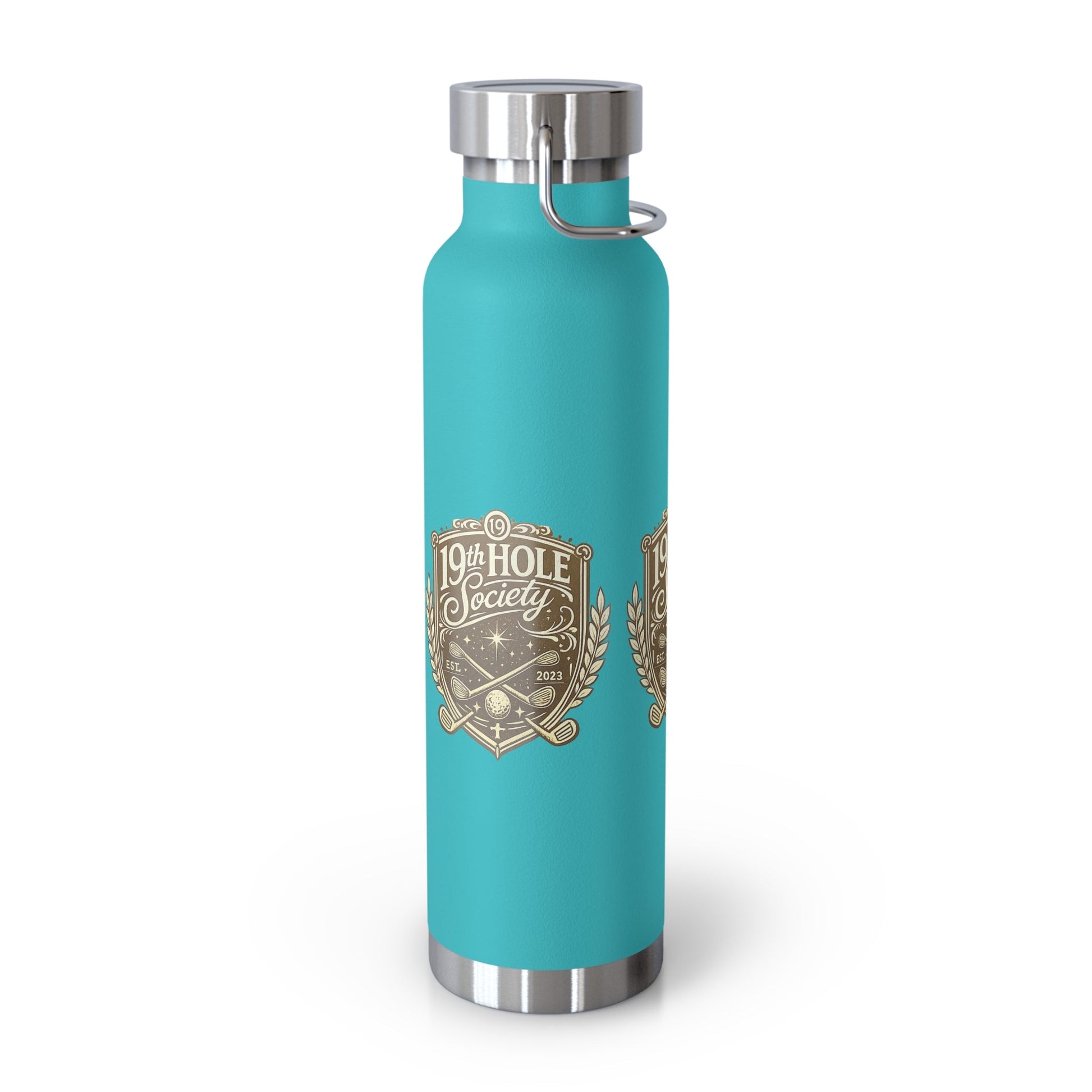 19th Hole Society Insulated Water Bottle | Bronze Crest Golf Flask | Premium Stainless Steel Drinkware - SJM Print Store