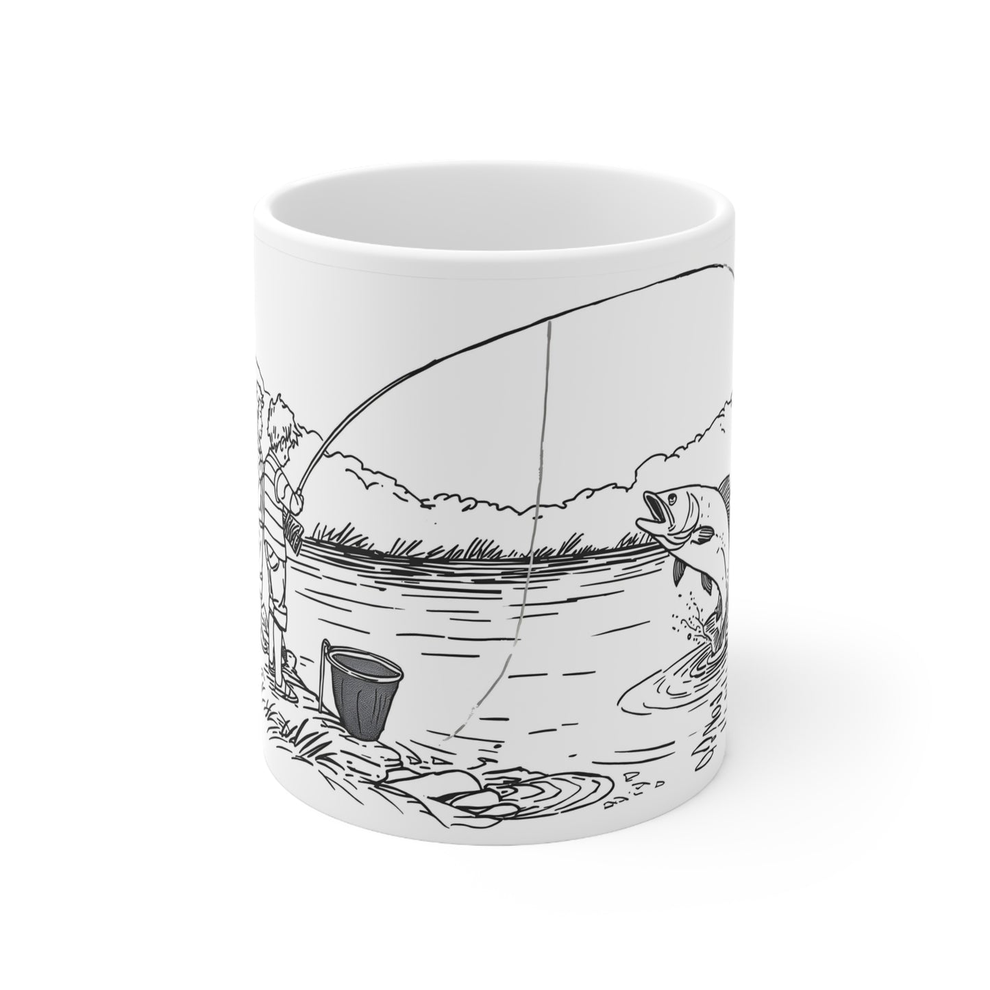 Tasse en céramique « Amis Pêcheurs » 325 ml, illustrée en noir et blanc