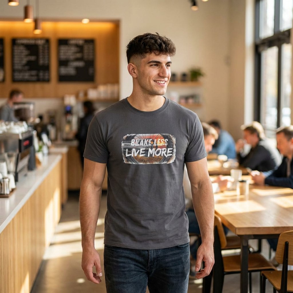T-shirt « Freinez moins, vivez plus » – T-shirt pour motards aventuriers