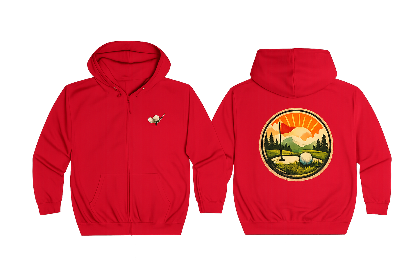 Golf Sunrise Full Zip Hoodie Vintage Golf Course Graphic